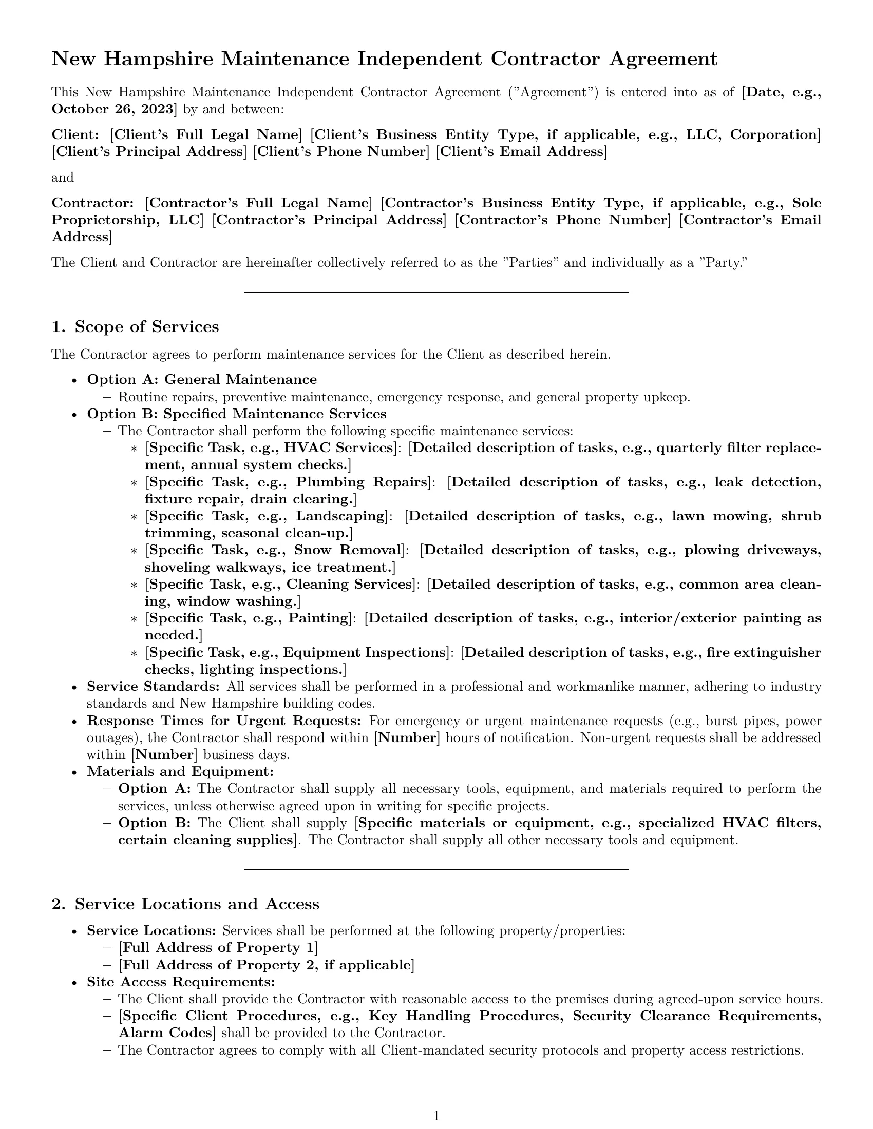 Preview page 1 of Pro New Hampshire maintenance independent contractor agreement template