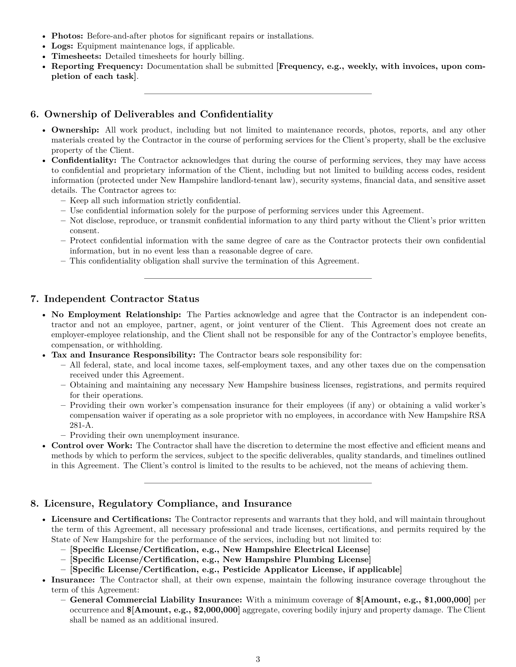 Preview page 3 of Pro New Hampshire maintenance independent contractor agreement template