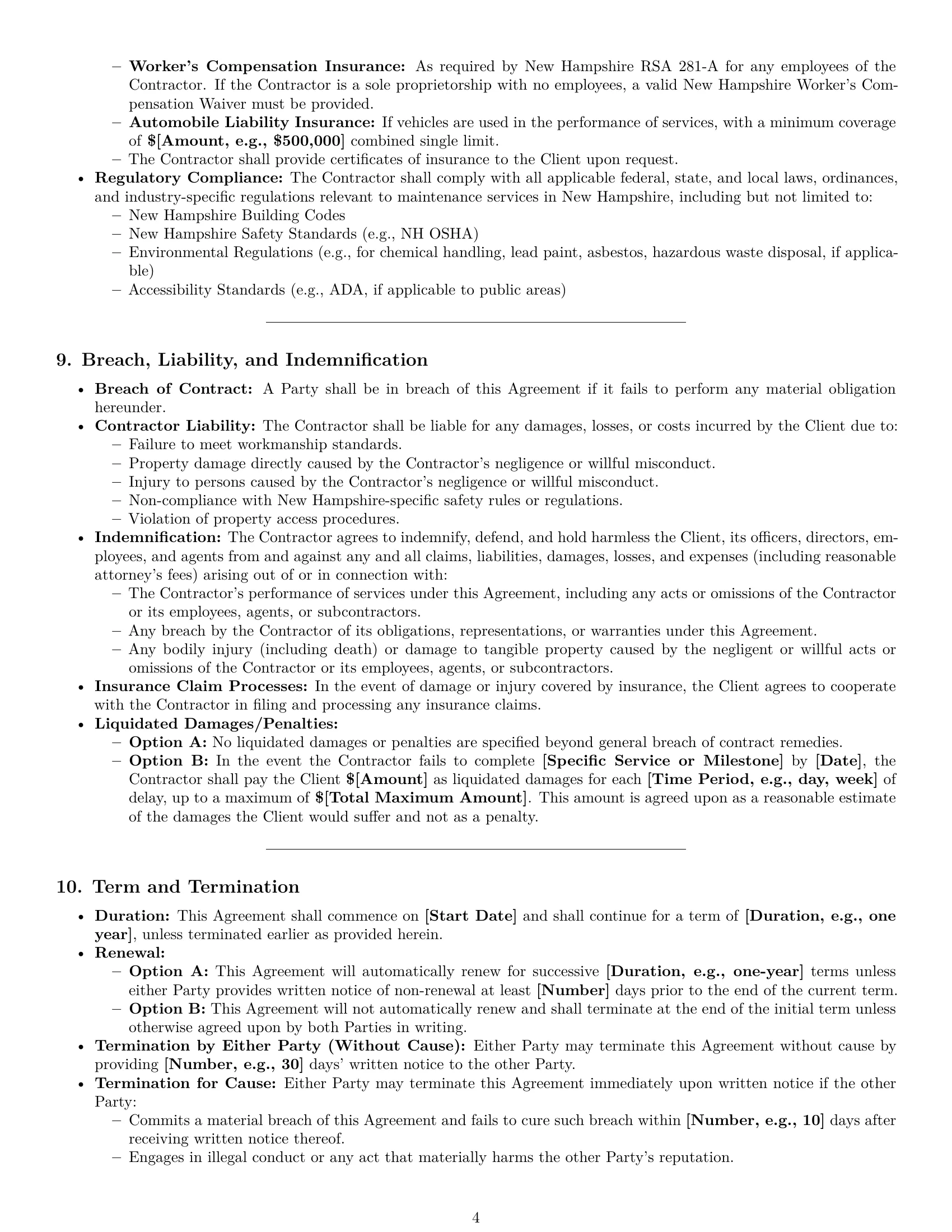 Preview page 4 of Pro New Hampshire maintenance independent contractor agreement template
