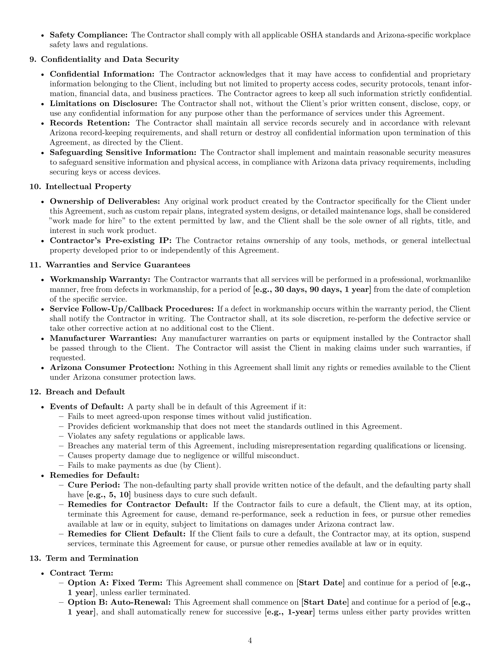 Preview page 4 of Pro Arizona maintenance independent contractor agreement template