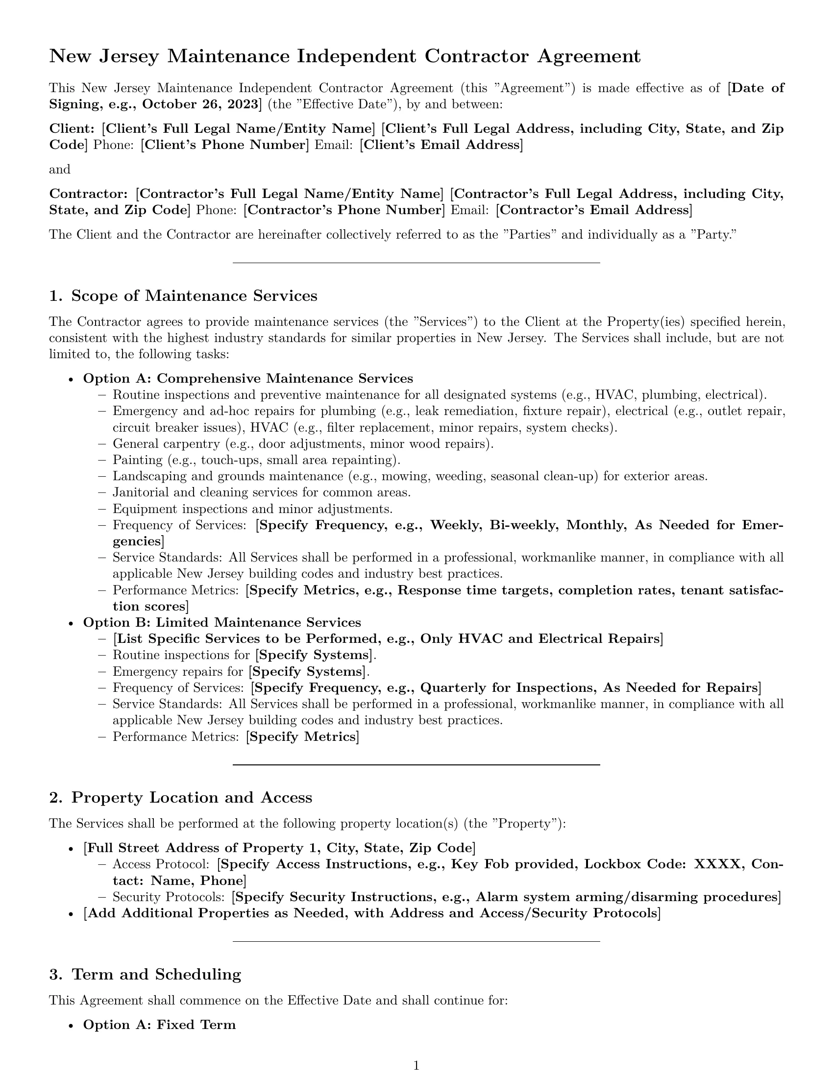 Preview page 1 of Pro New Jersey maintenance independent contractor agreement template