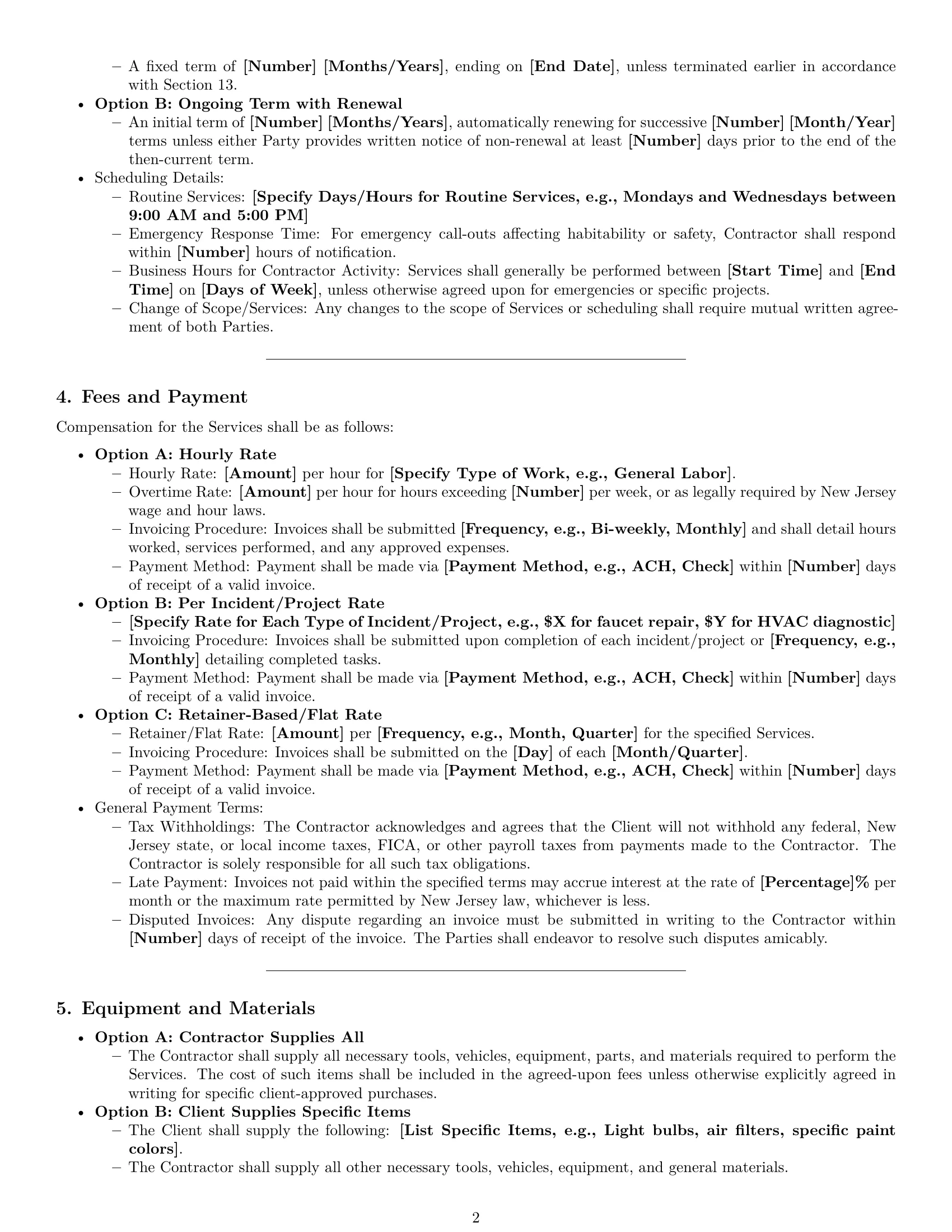 Preview page 2 of Pro New Jersey maintenance independent contractor agreement template