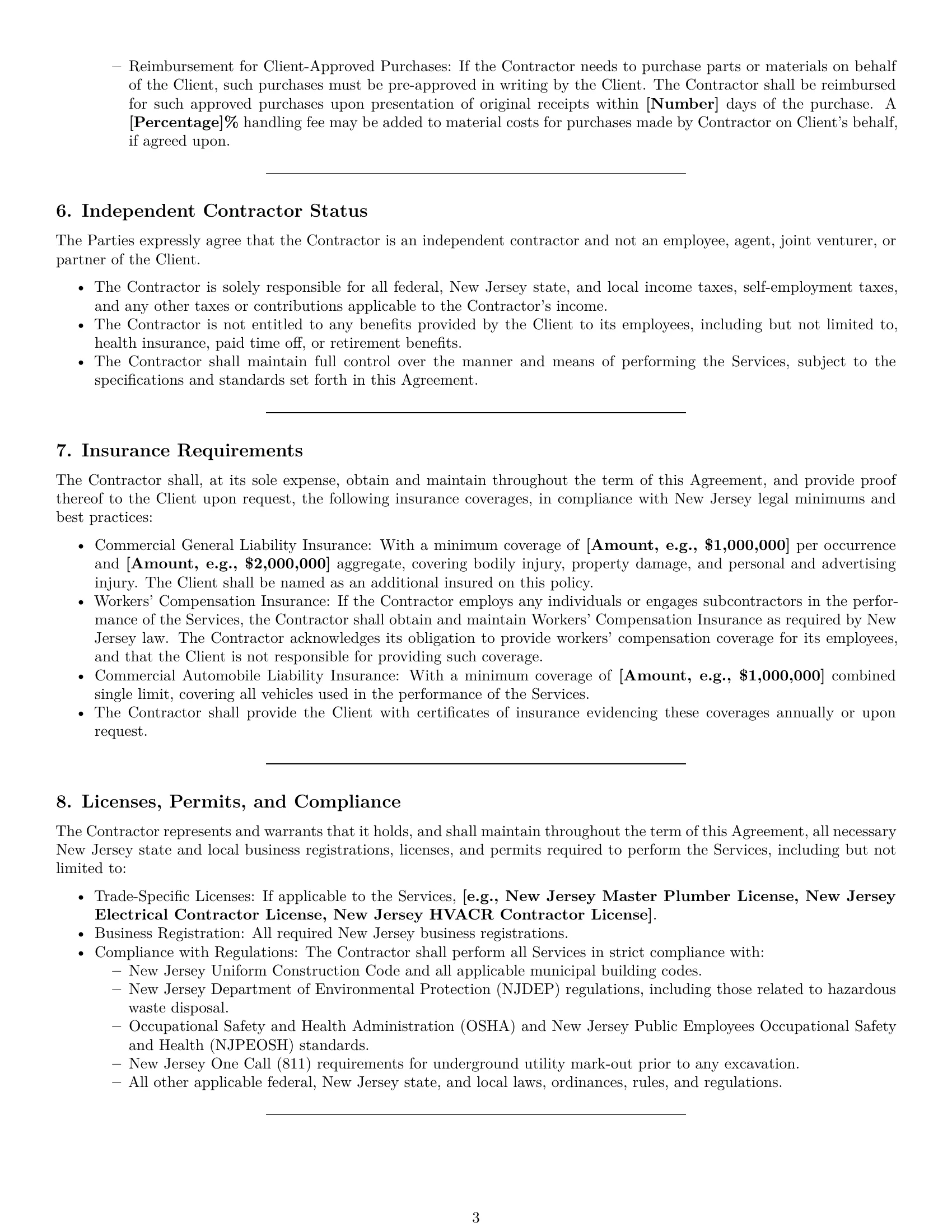 Preview page 3 of Pro New Jersey maintenance independent contractor agreement template