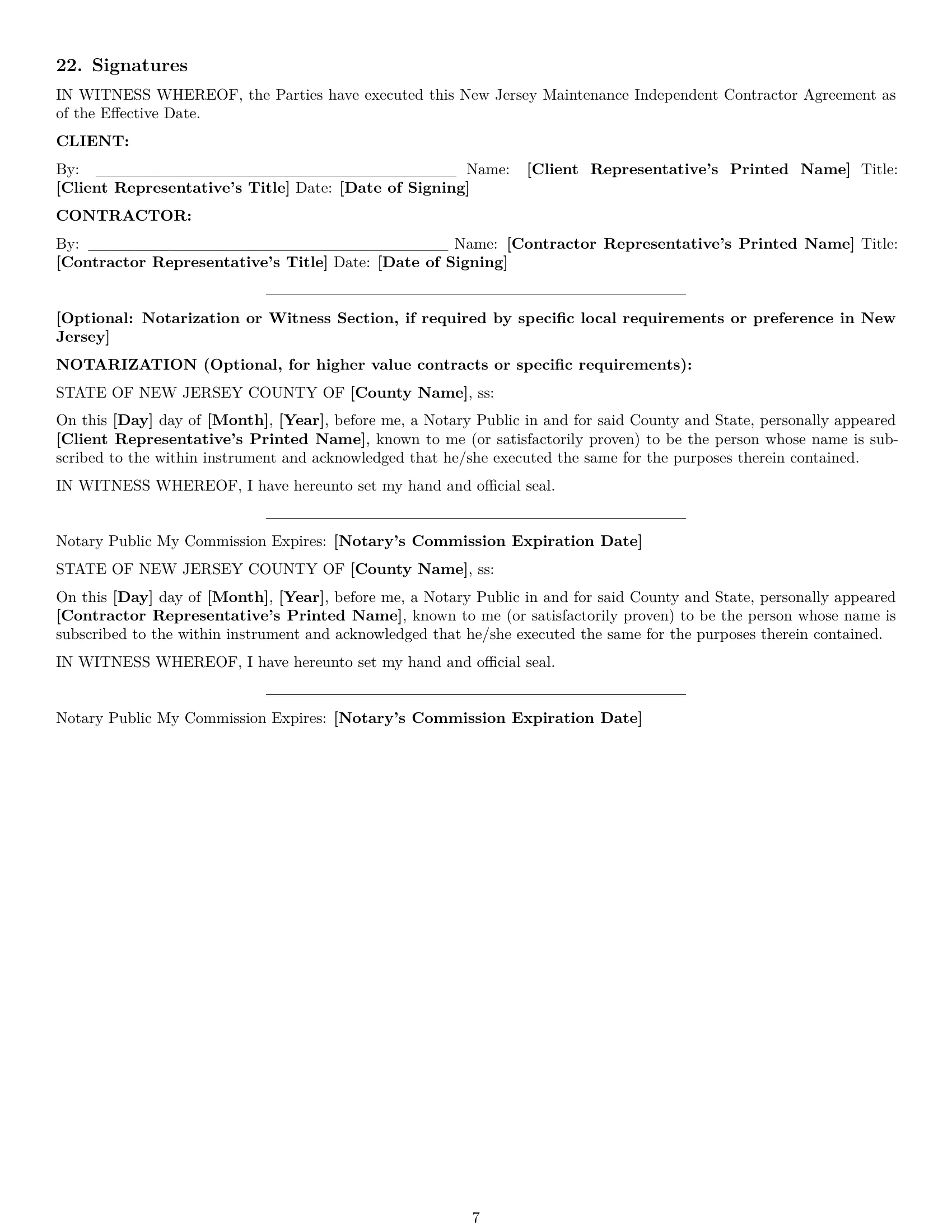Preview page 7 of Pro New Jersey maintenance independent contractor agreement template