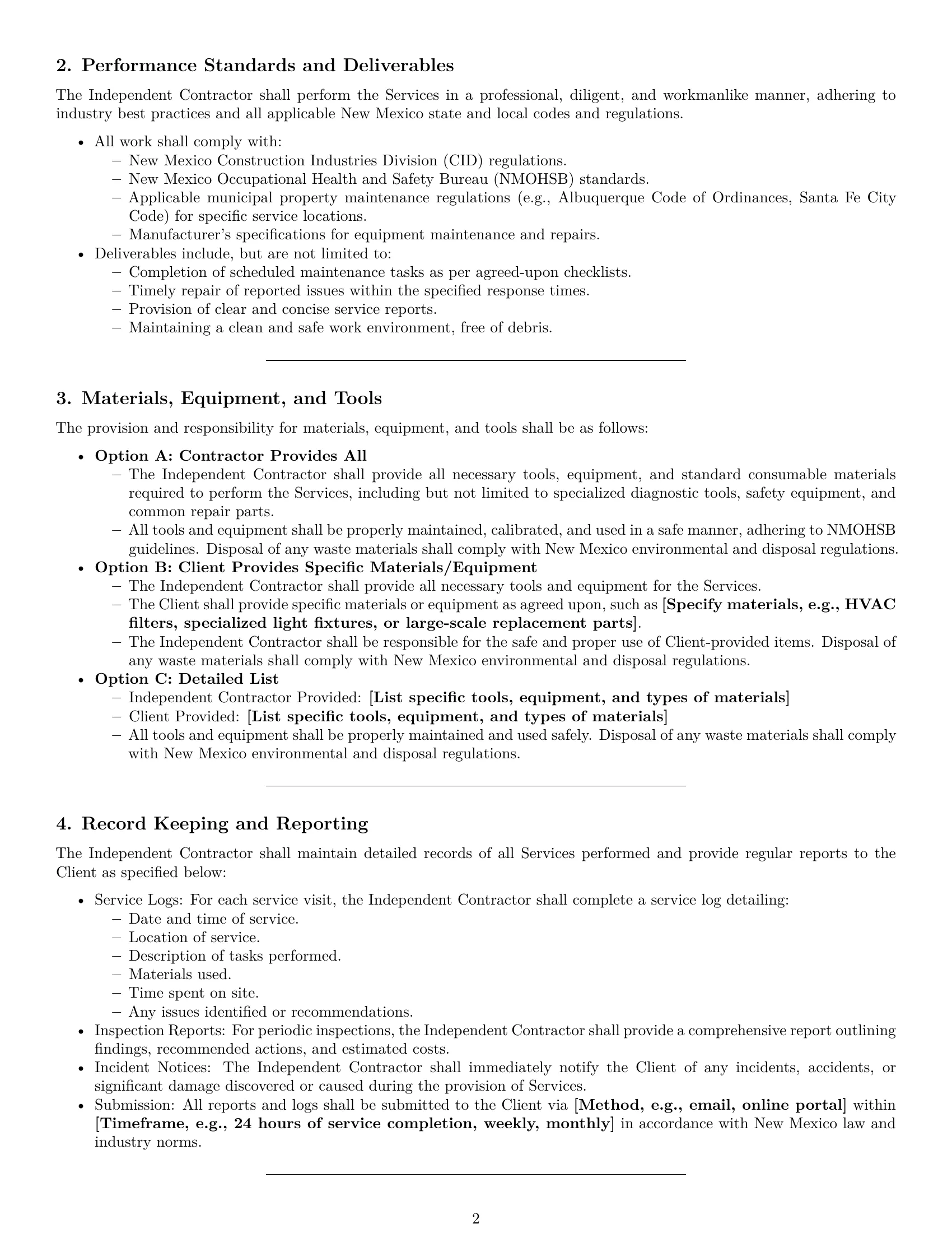 Preview page 2 of Pro New Mexico maintenance independent contractor agreement template