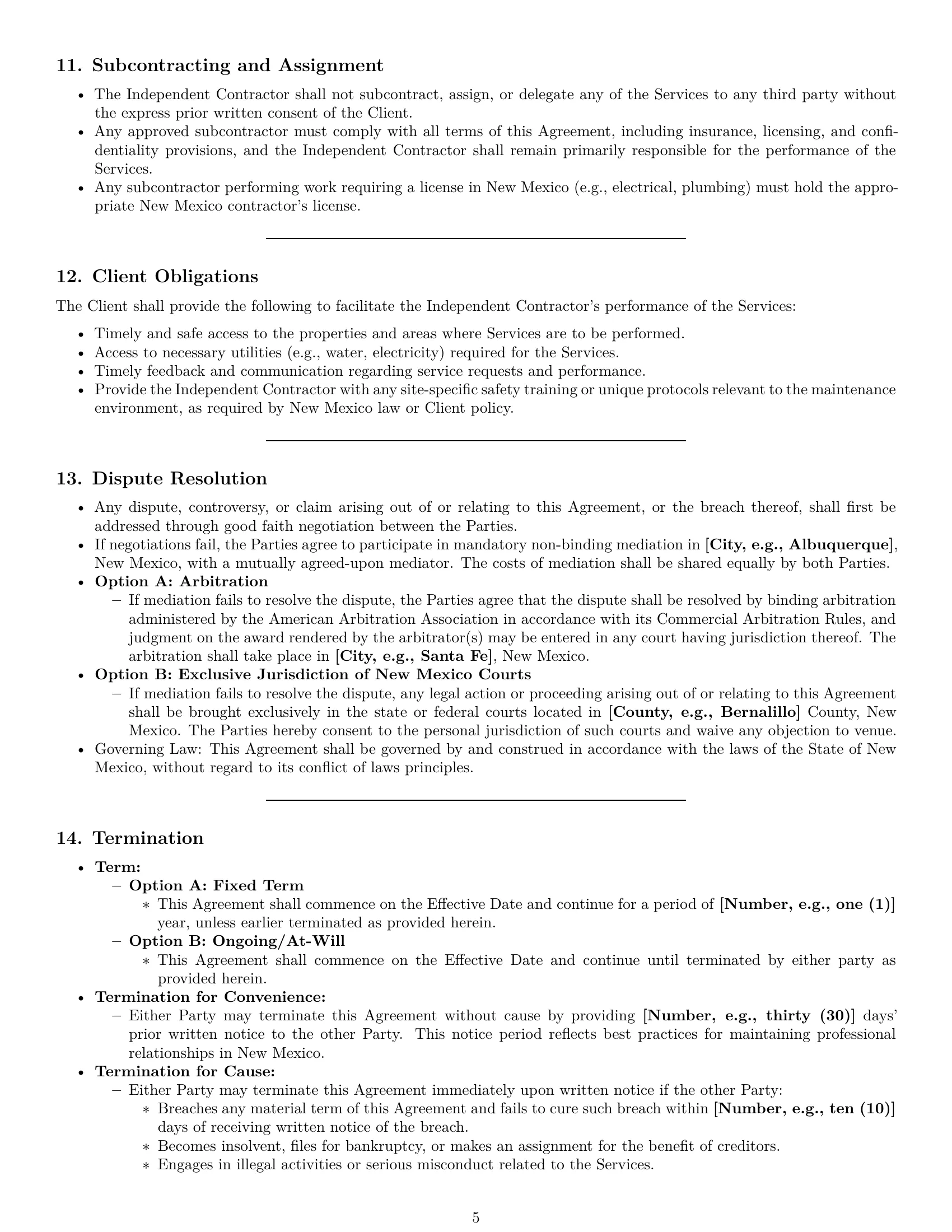 Preview page 5 of Pro New Mexico maintenance independent contractor agreement template