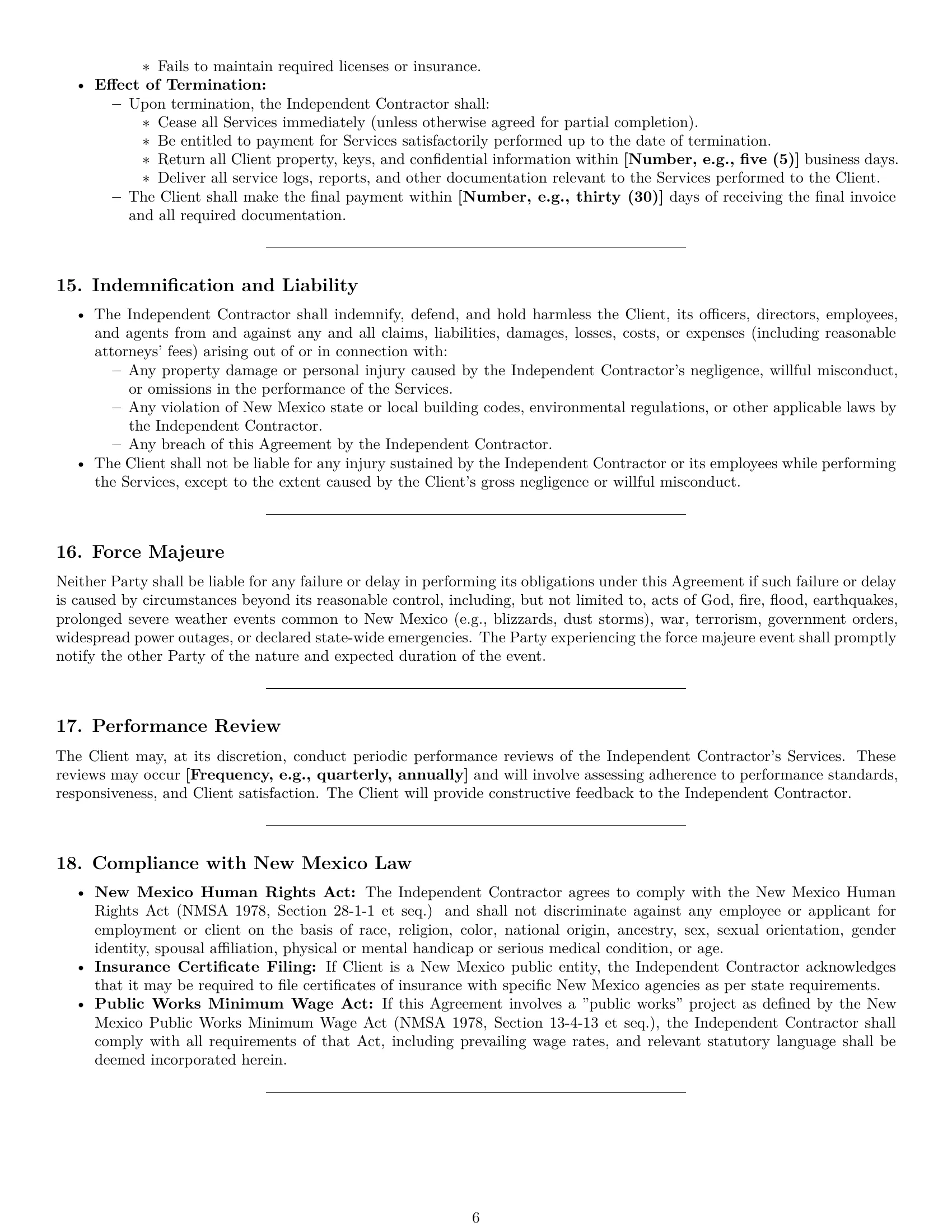 Preview page 6 of Pro New Mexico maintenance independent contractor agreement template