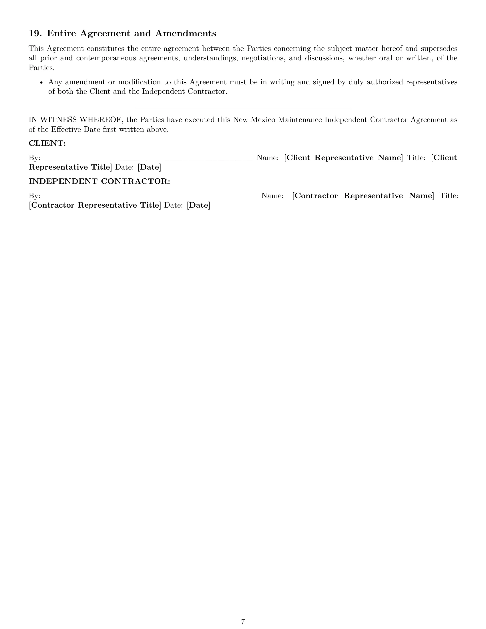 Preview page 7 of Pro New Mexico maintenance independent contractor agreement template