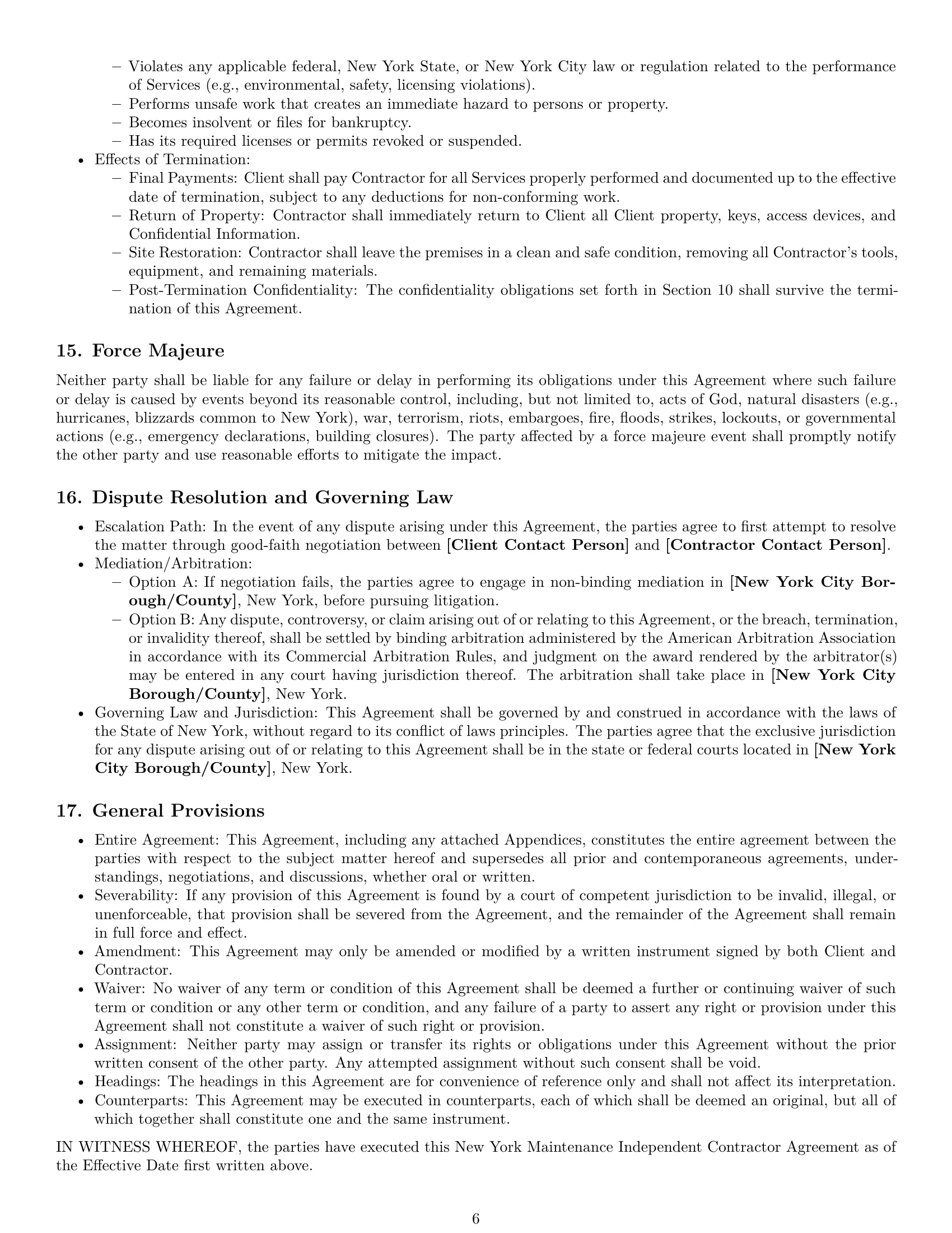 Preview page 6 of Pro New York maintenance independent contractor agreement template