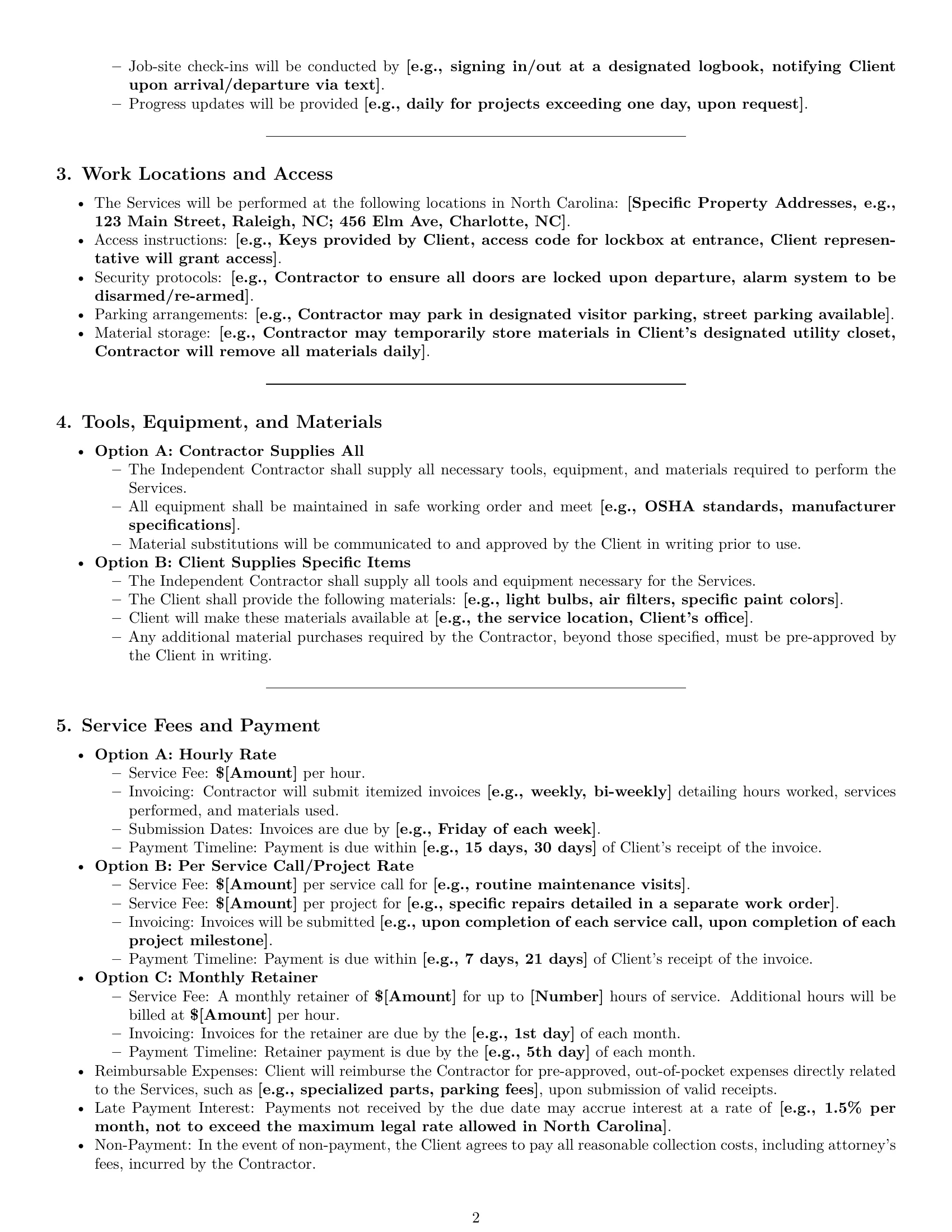 Preview page 2 of Pro North Carolina maintenance independent contractor agreement template