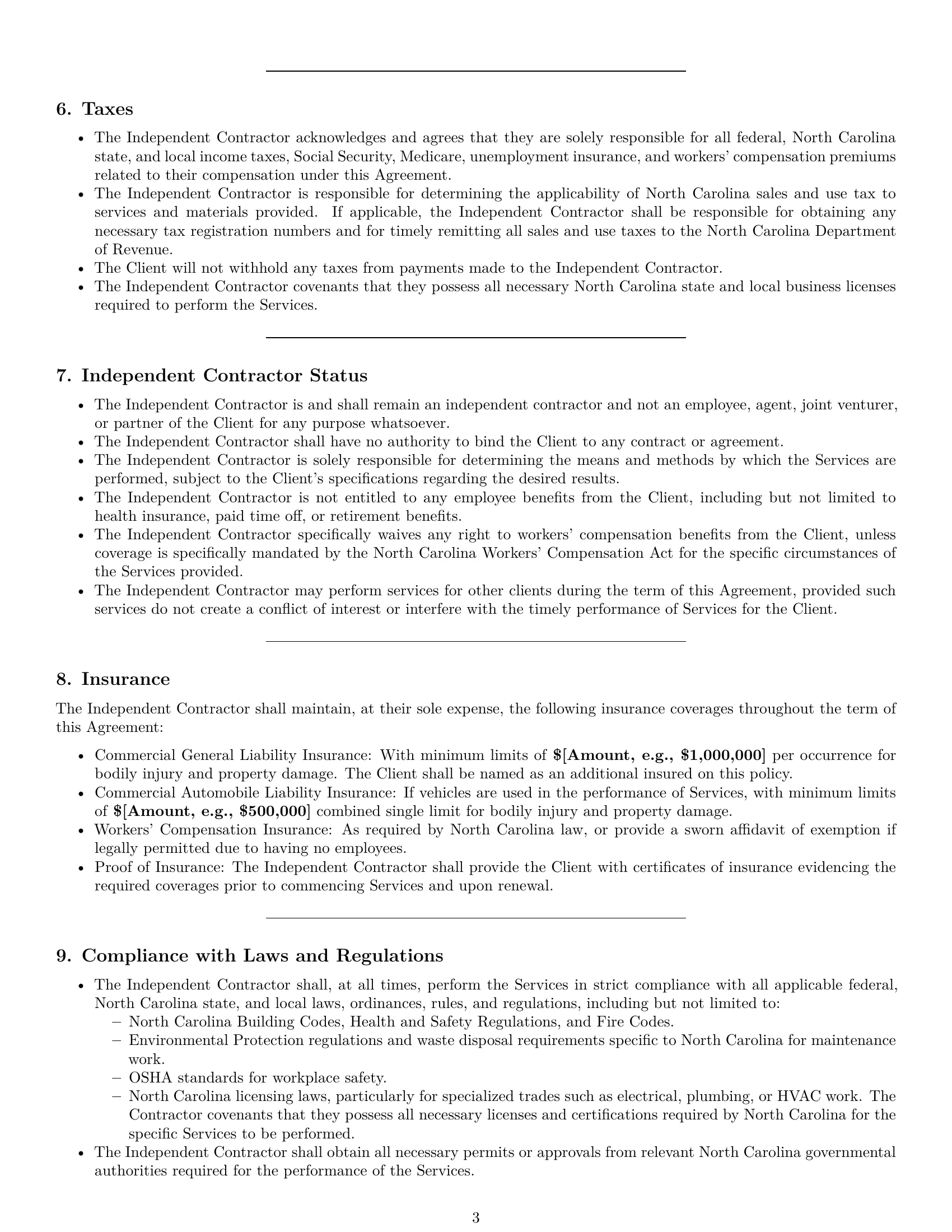 Preview page 3 of Pro North Carolina maintenance independent contractor agreement template