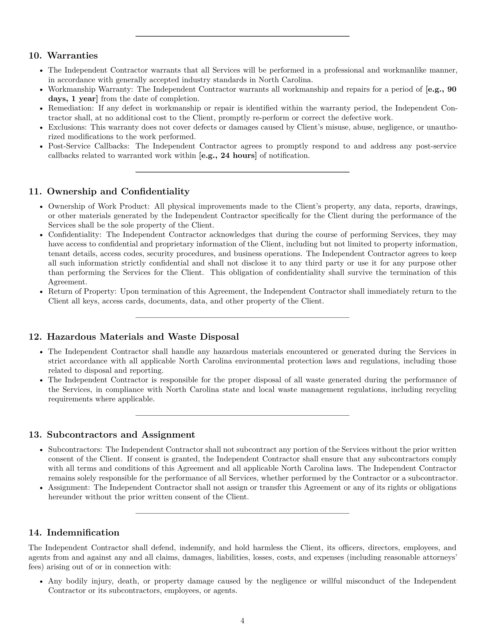 Preview page 4 of Pro North Carolina maintenance independent contractor agreement template