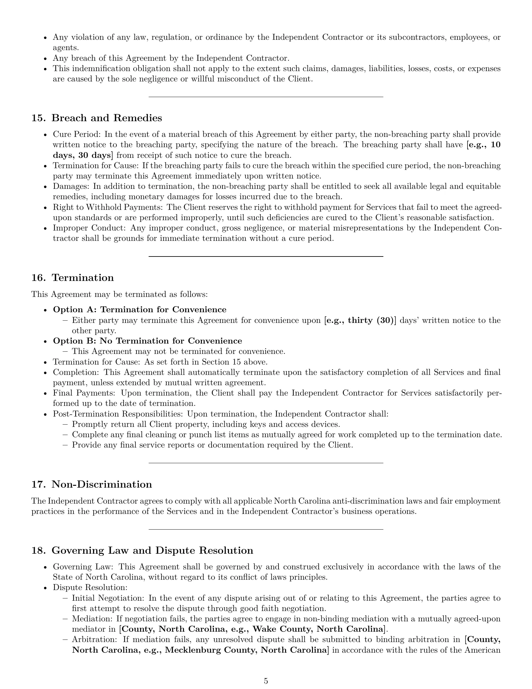 Preview page 5 of Pro North Carolina maintenance independent contractor agreement template