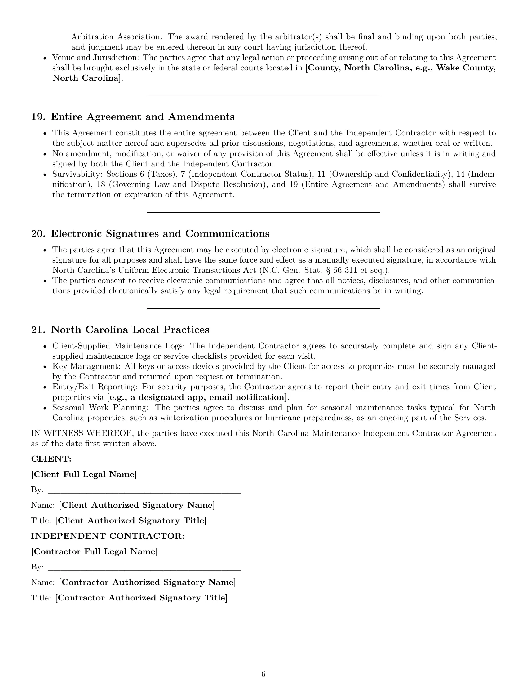 Preview page 6 of Pro North Carolina maintenance independent contractor agreement template