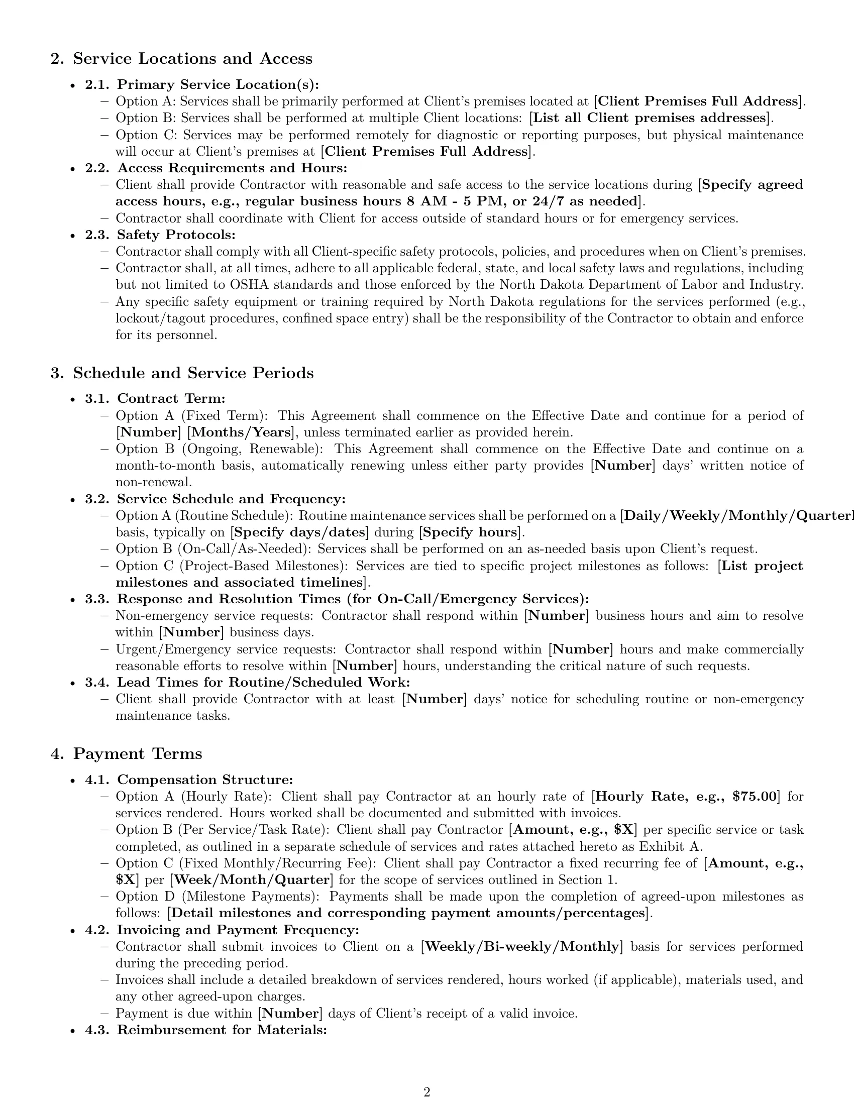 Preview page 2 of Pro North Dakota maintenance independent contractor agreement template