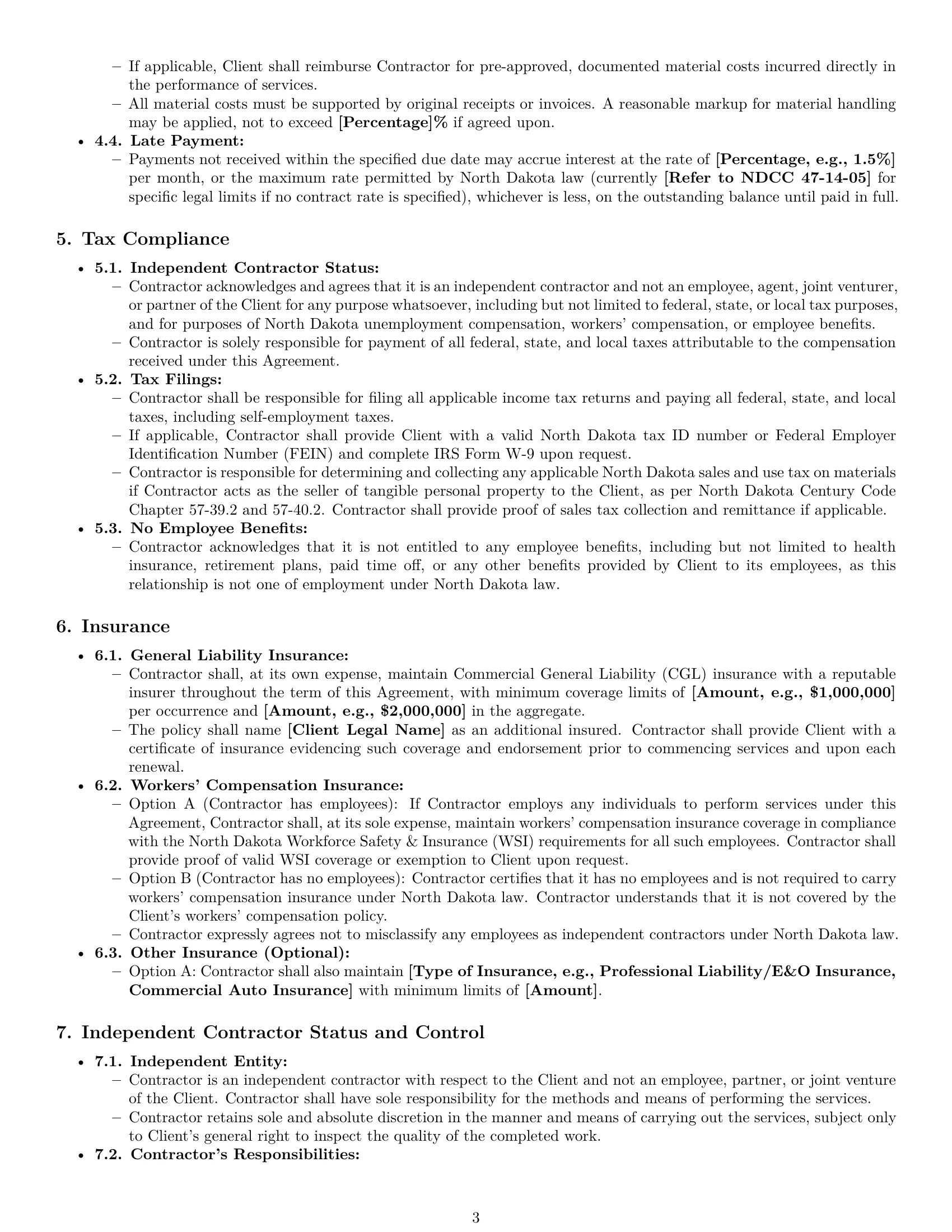 Preview page 3 of Pro North Dakota maintenance independent contractor agreement template