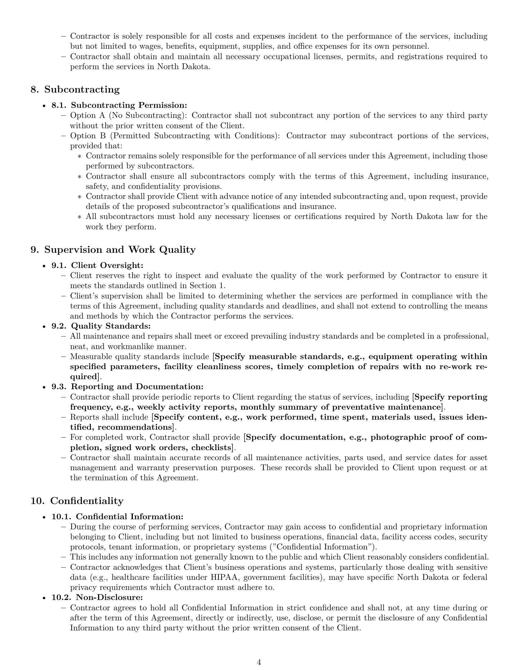 Preview page 4 of Pro North Dakota maintenance independent contractor agreement template