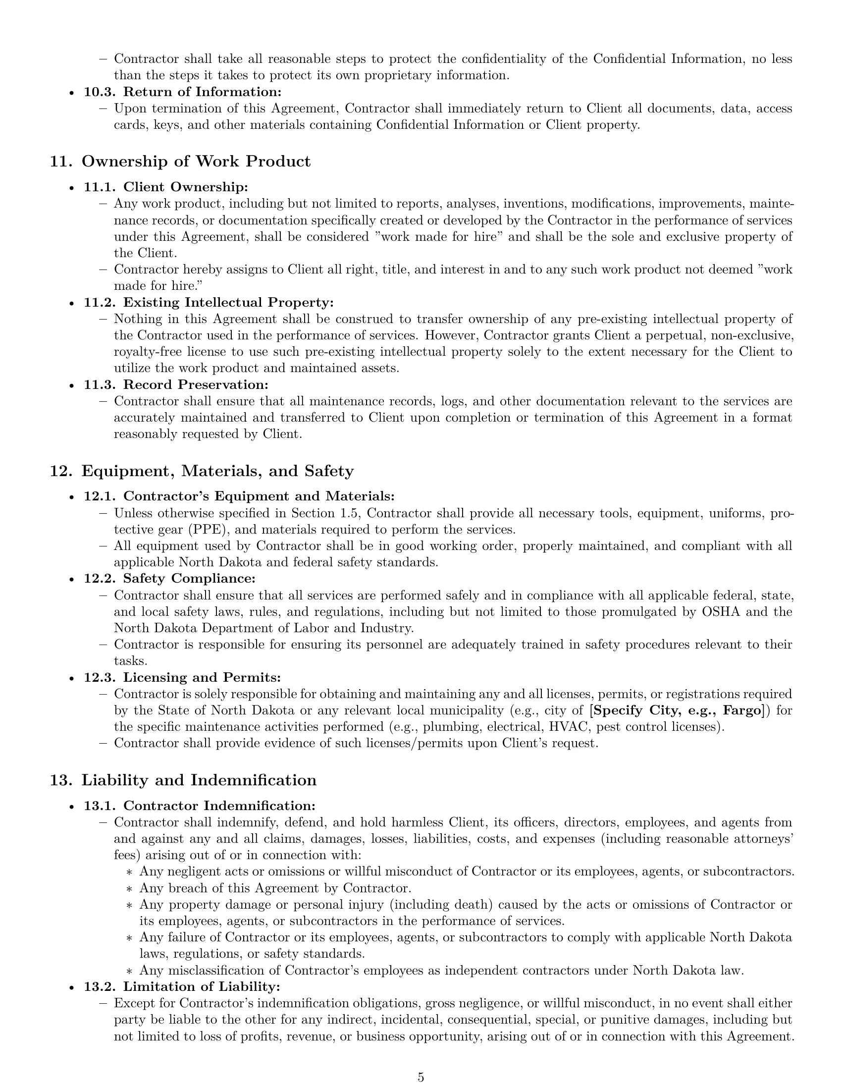 Preview page 5 of Pro North Dakota maintenance independent contractor agreement template