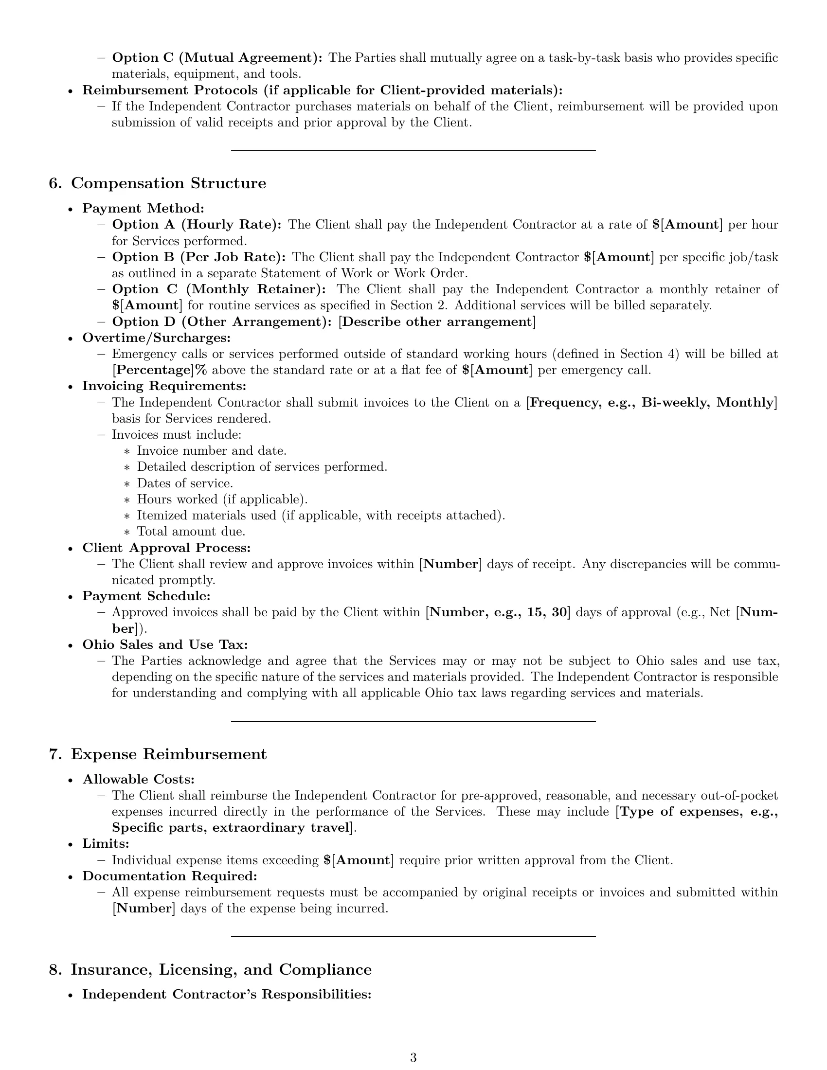 Preview page 3 of Pro Ohio maintenance independent contractor agreement template