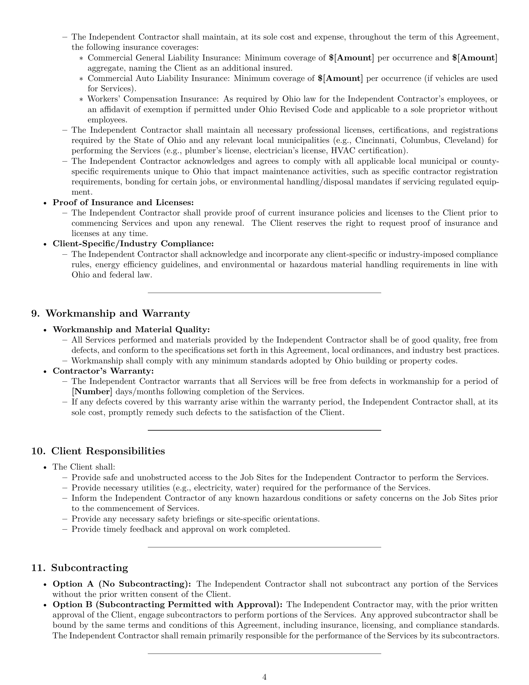 Preview page 4 of Pro Ohio maintenance independent contractor agreement template