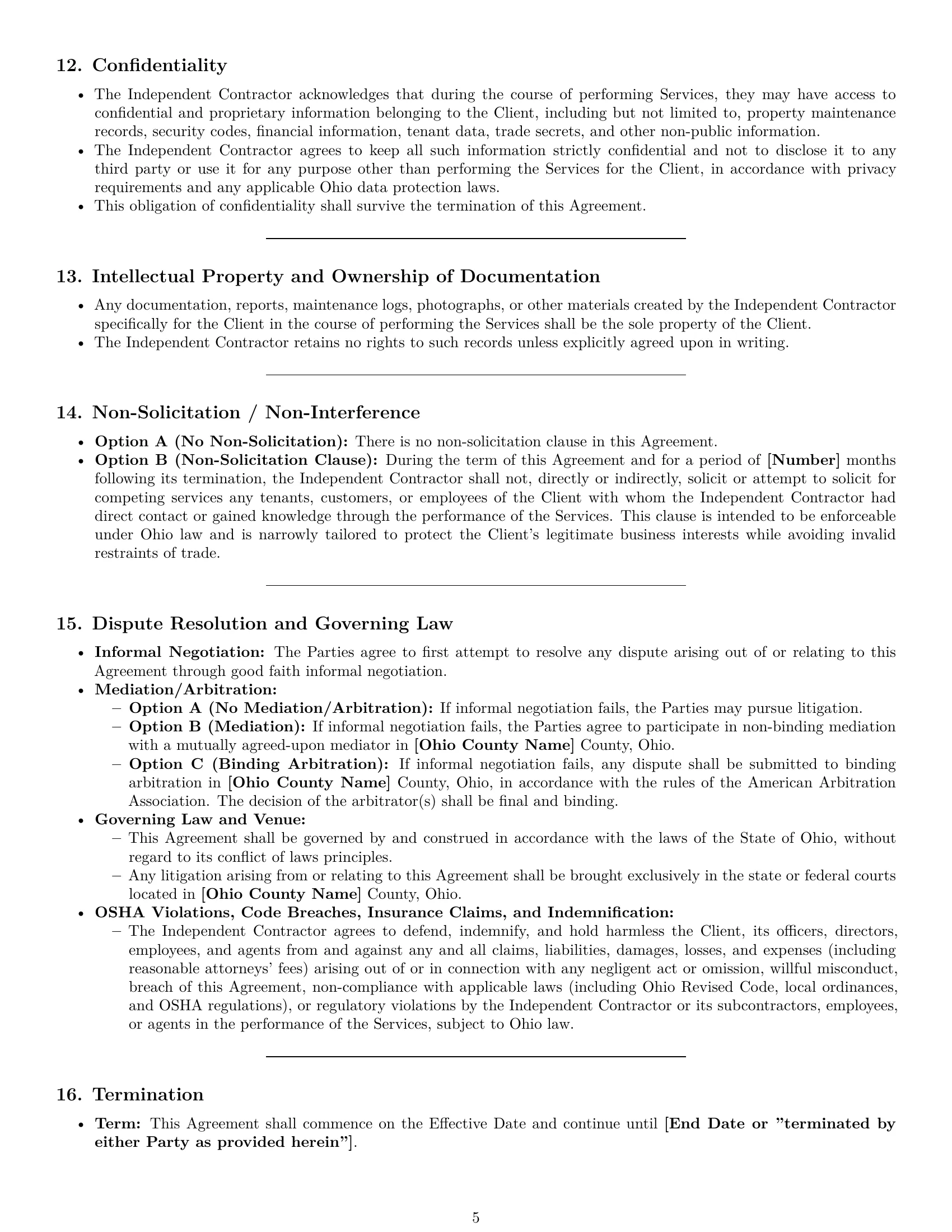Preview page 5 of Pro Ohio maintenance independent contractor agreement template