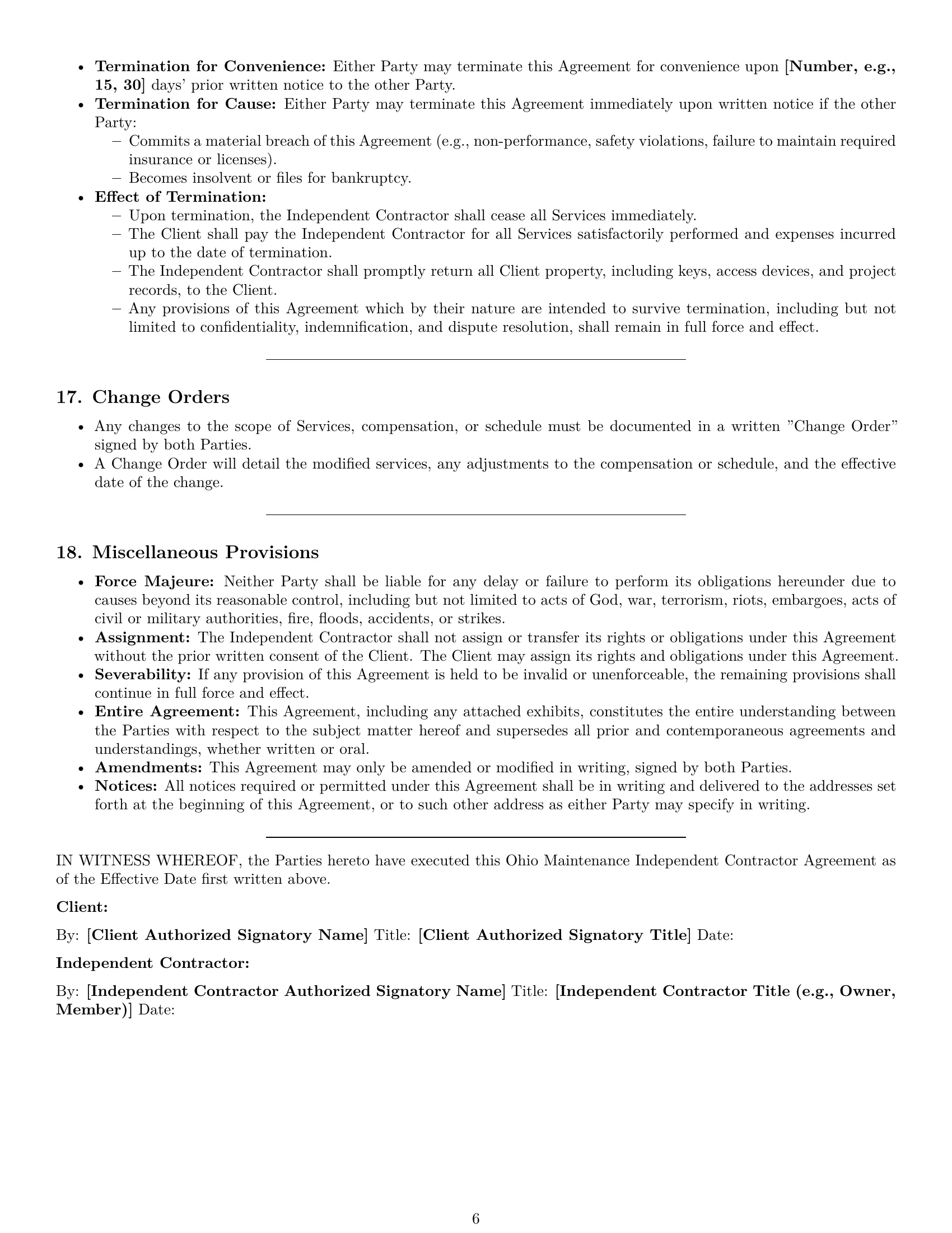 Preview page 6 of Pro Ohio maintenance independent contractor agreement template