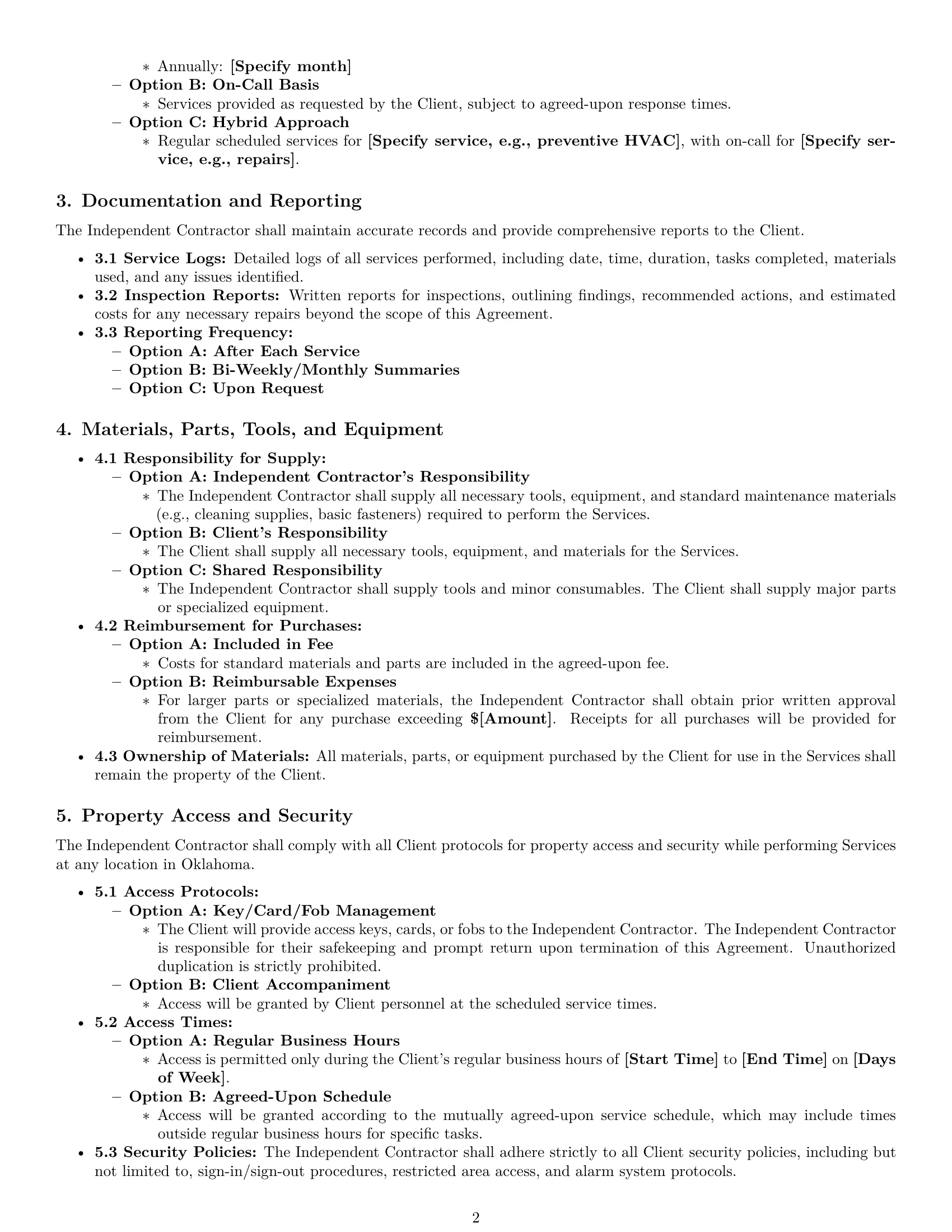 Preview page 2 of Pro Oklahoma maintenance independent contractor agreement template