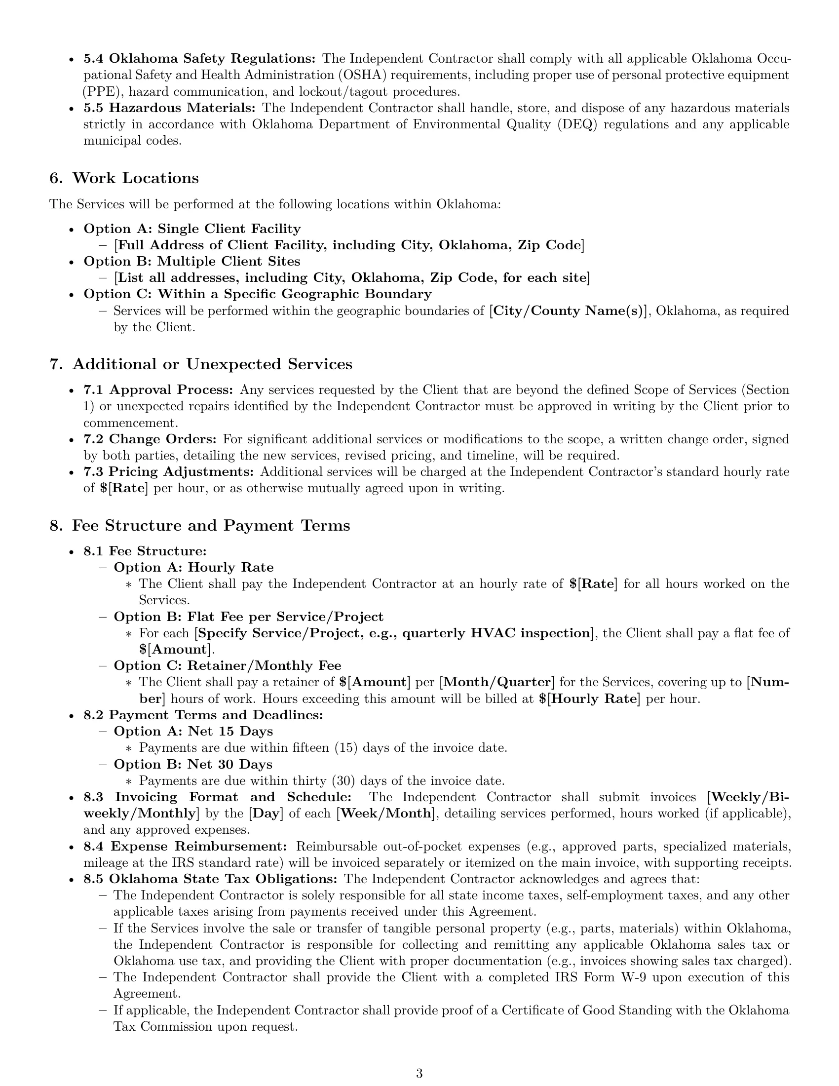 Preview page 3 of Pro Oklahoma maintenance independent contractor agreement template
