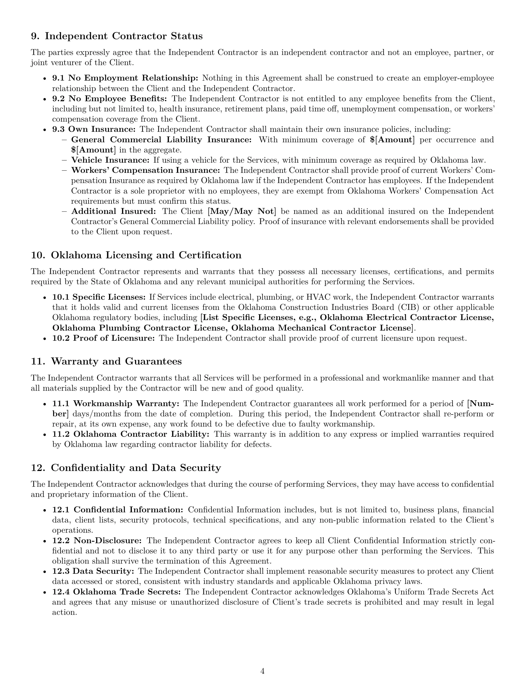 Preview page 4 of Pro Oklahoma maintenance independent contractor agreement template