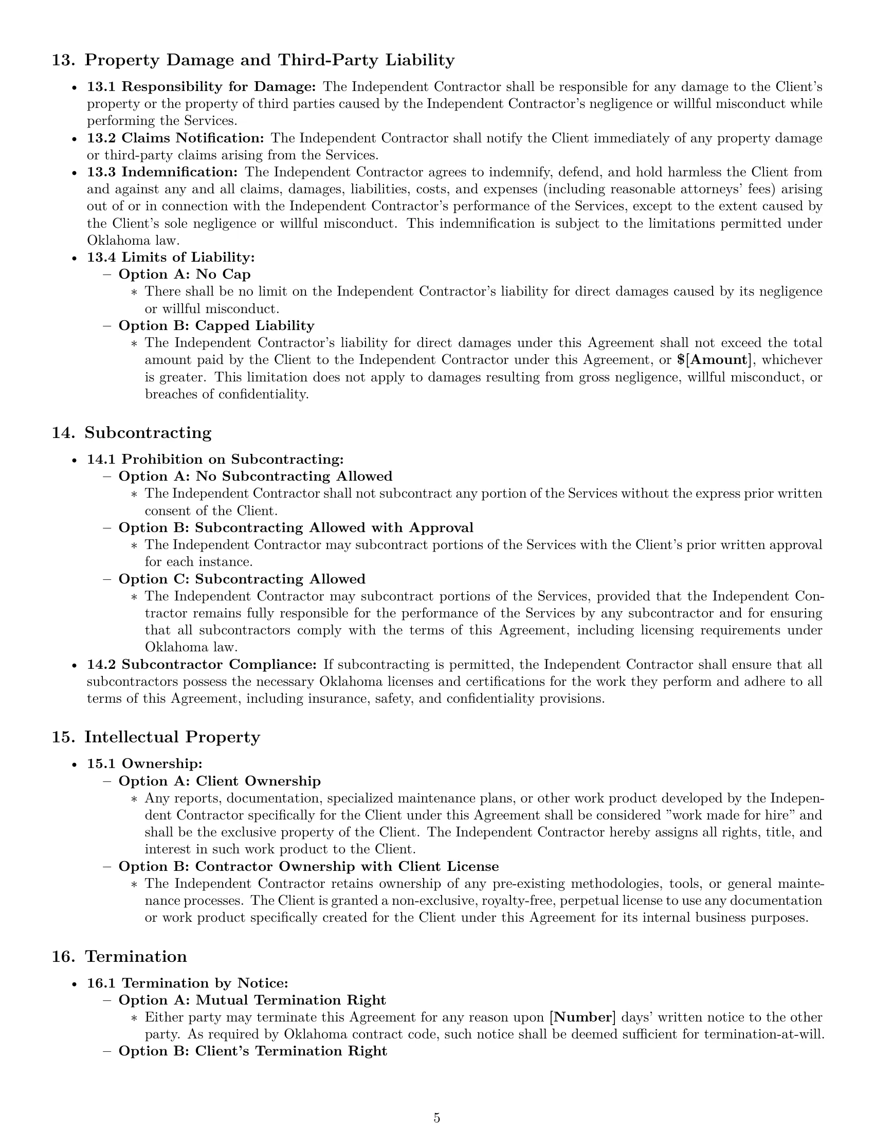 Preview page 5 of Pro Oklahoma maintenance independent contractor agreement template