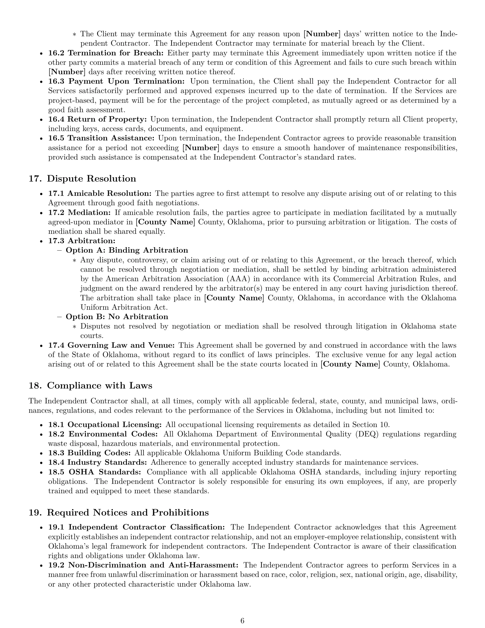 Preview page 6 of Pro Oklahoma maintenance independent contractor agreement template