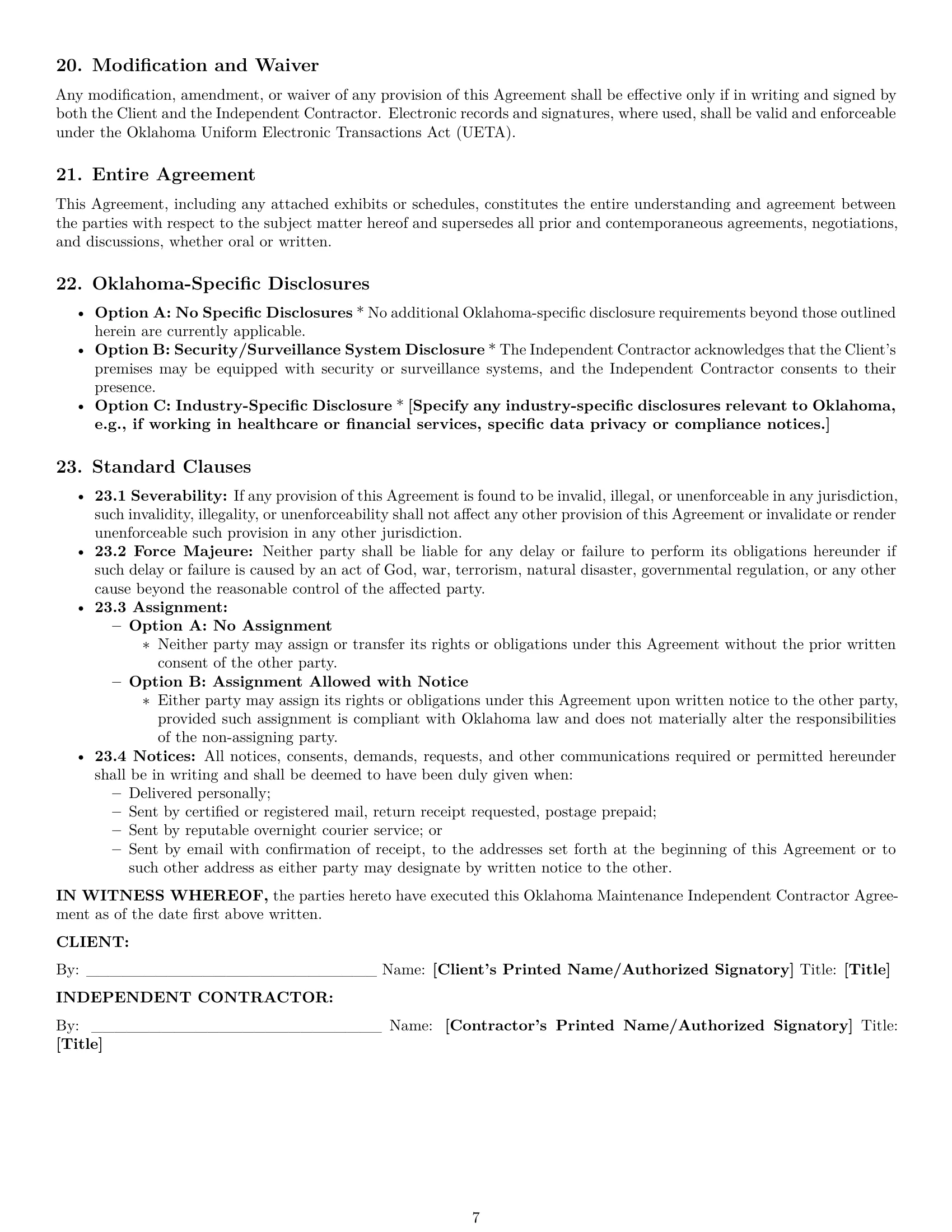 Preview page 7 of Pro Oklahoma maintenance independent contractor agreement template