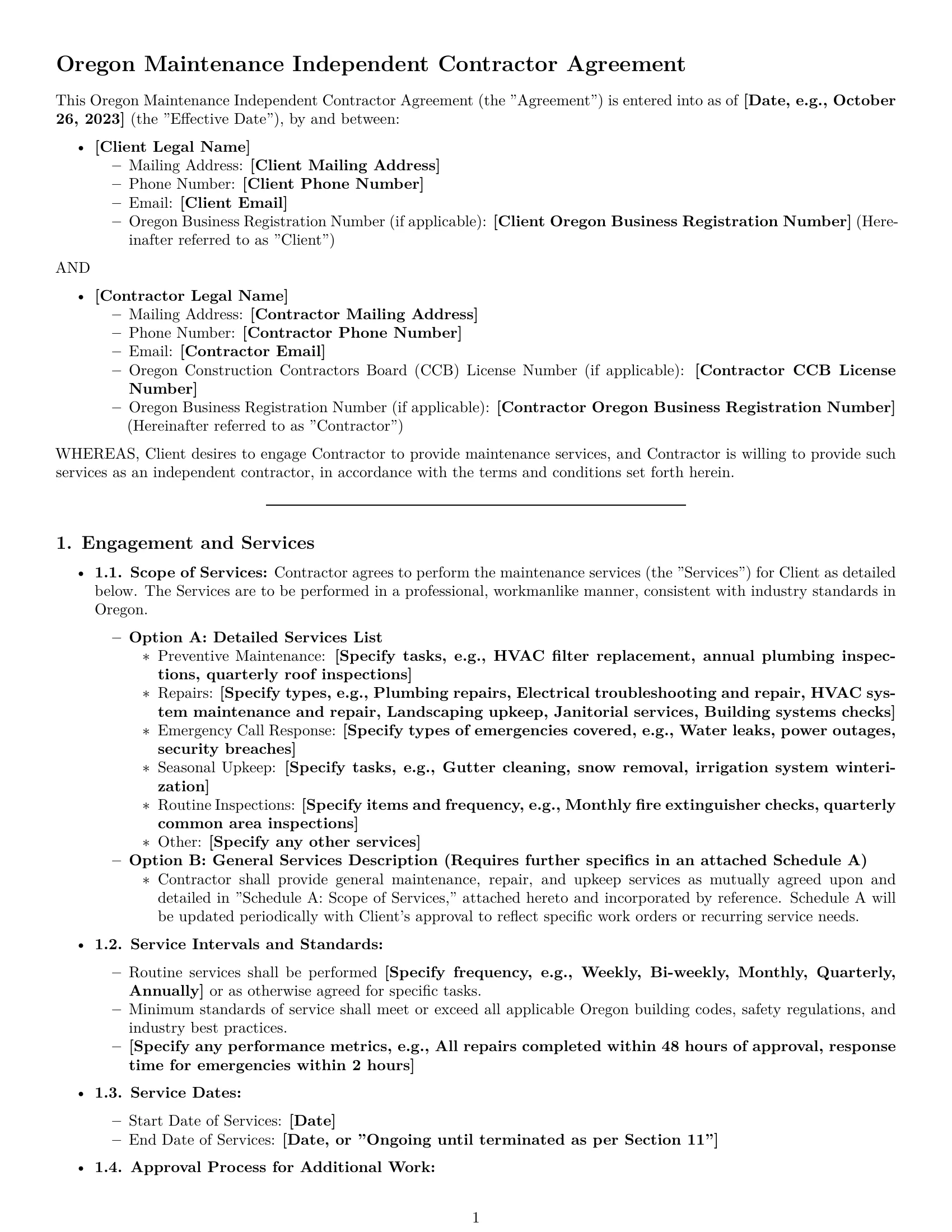 Preview page 1 of Pro Oregon maintenance independent contractor agreement template
