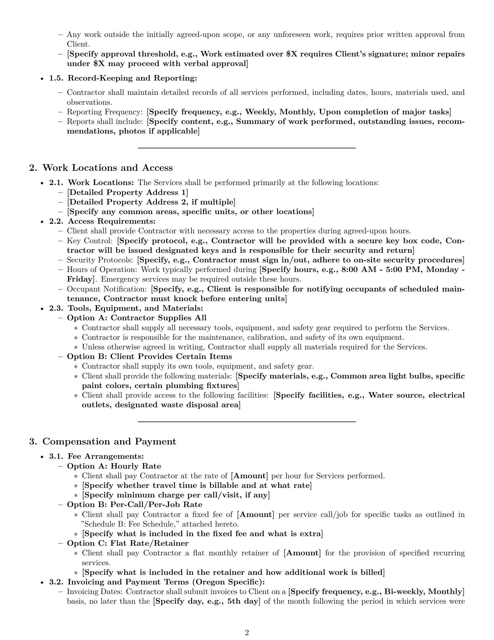 Preview page 2 of Pro Oregon maintenance independent contractor agreement template