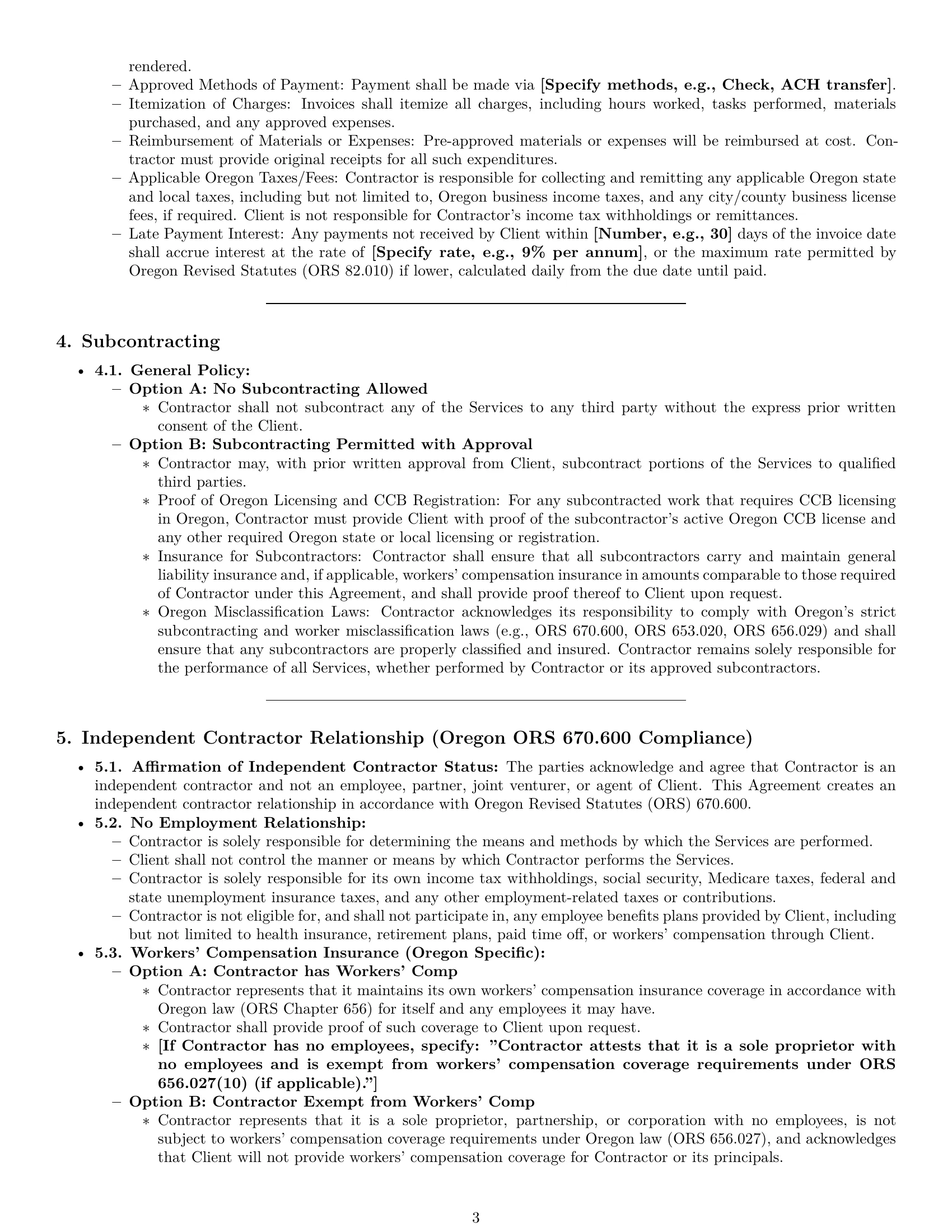 Preview page 3 of Pro Oregon maintenance independent contractor agreement template