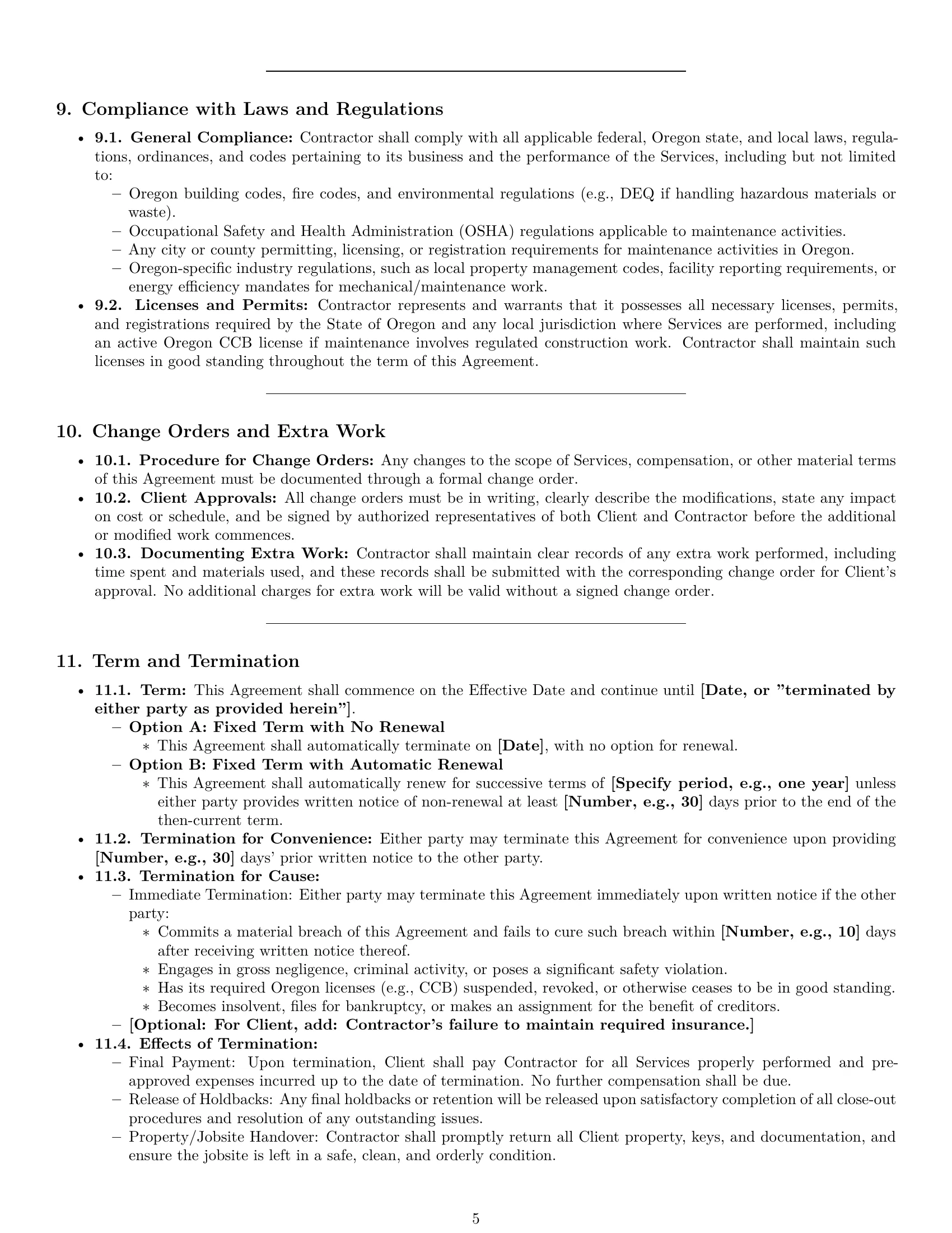 Preview page 5 of Pro Oregon maintenance independent contractor agreement template