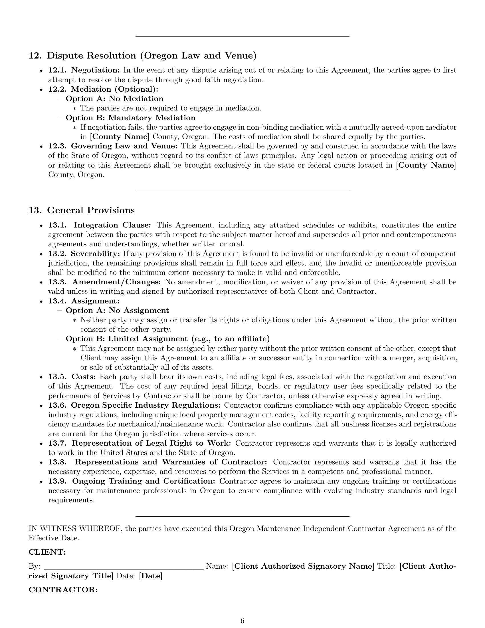 Preview page 6 of Pro Oregon maintenance independent contractor agreement template