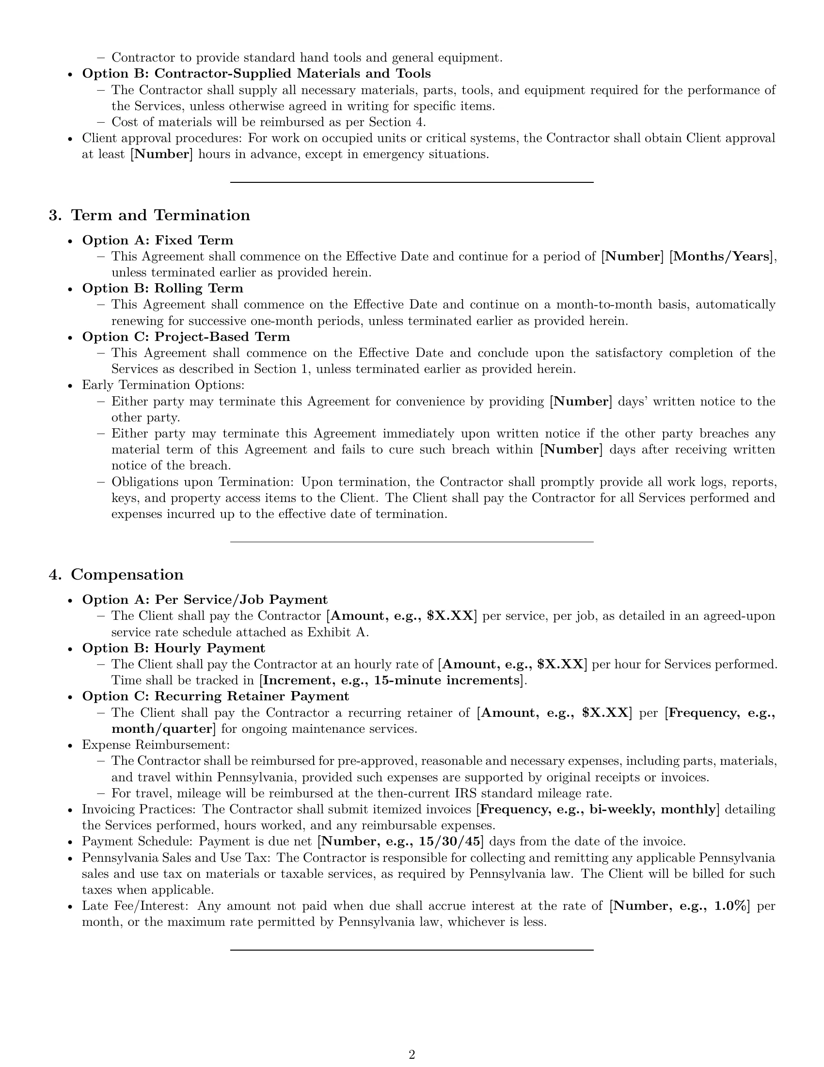Preview page 2 of Pro Pennsylvania maintenance independent contractor agreement template