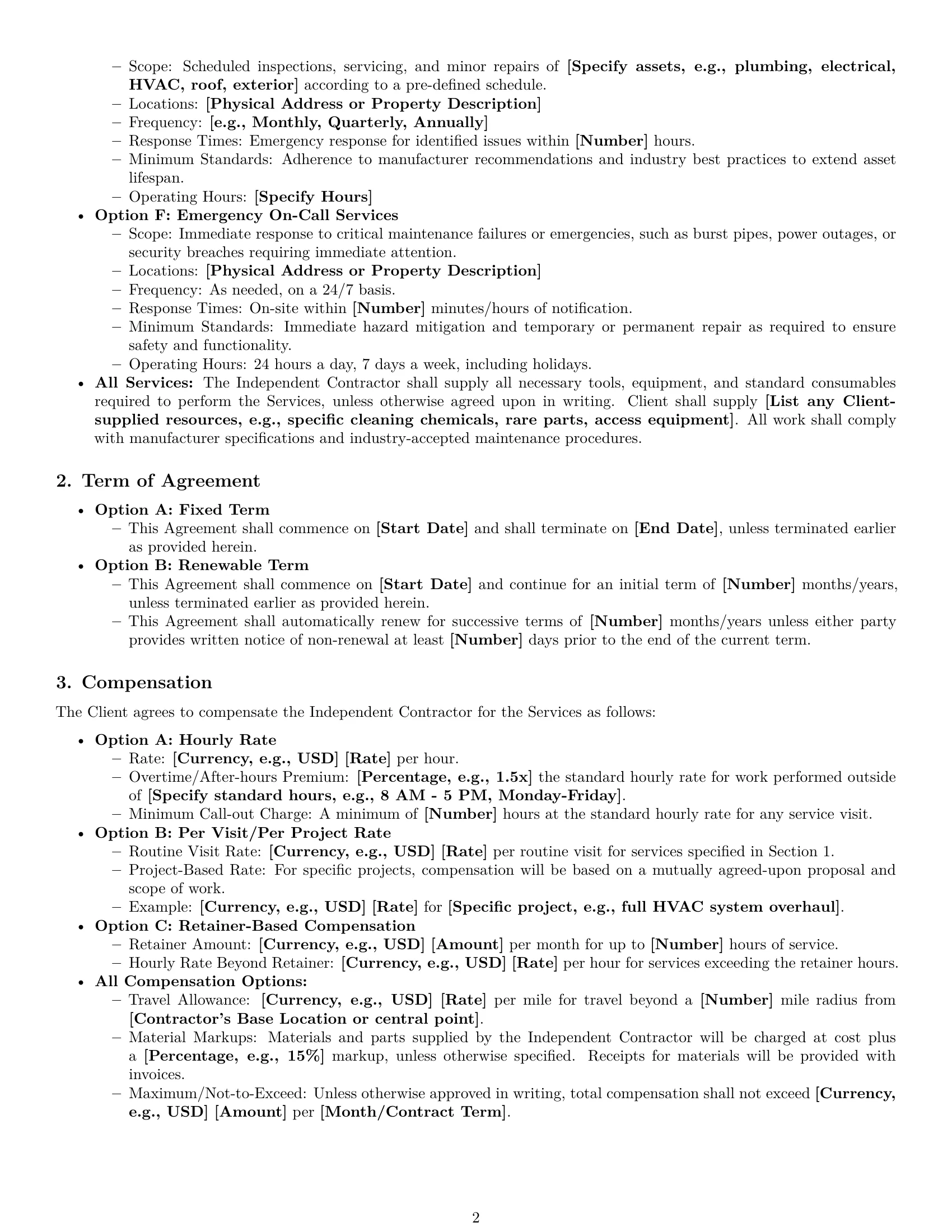 Preview page 2 of Pro Rhode Island maintenance independent contractor agreement template