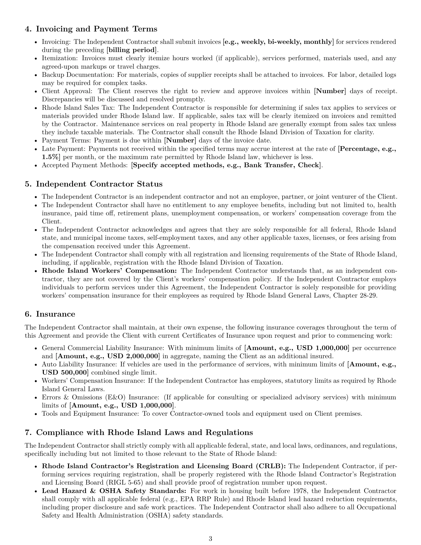 Preview page 3 of Pro Rhode Island maintenance independent contractor agreement template