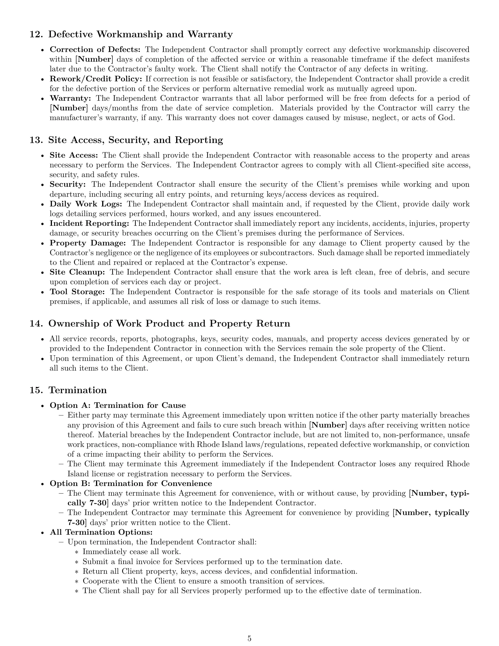 Preview page 5 of Pro Rhode Island maintenance independent contractor agreement template