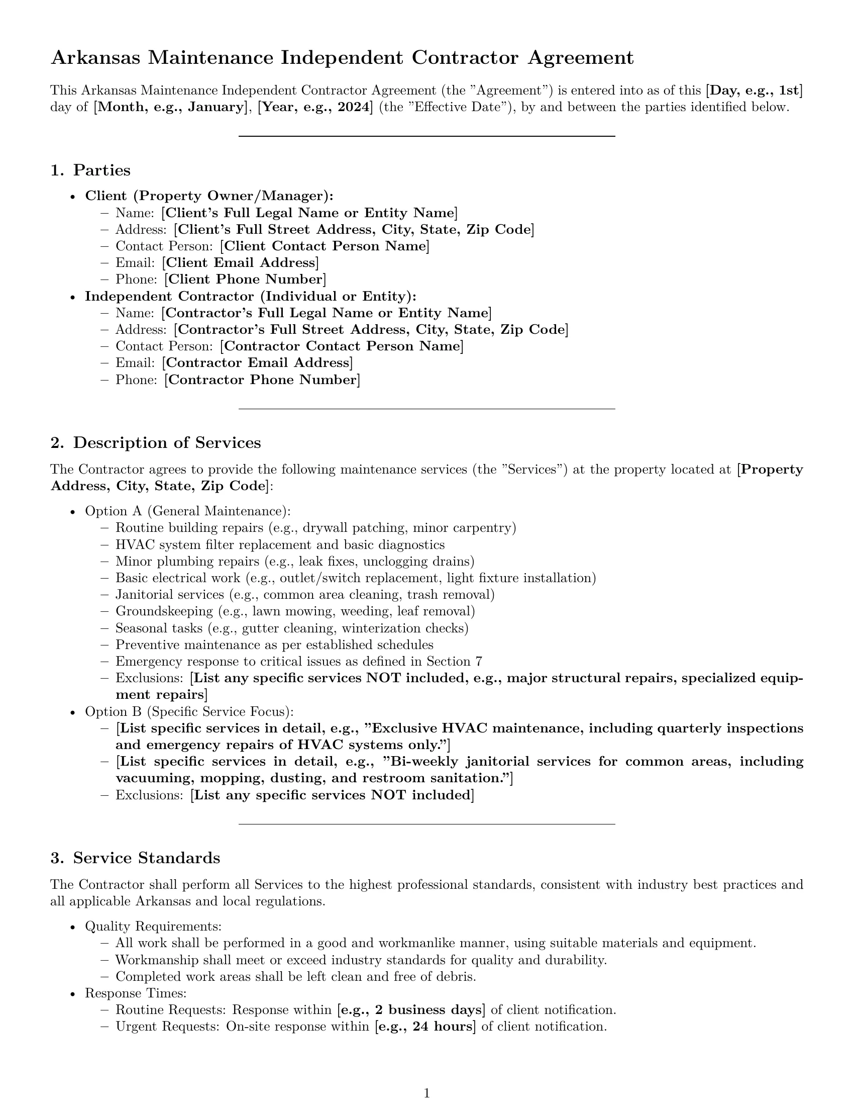 Preview page 1 of Pro Arkansas maintenance independent contractor agreement template