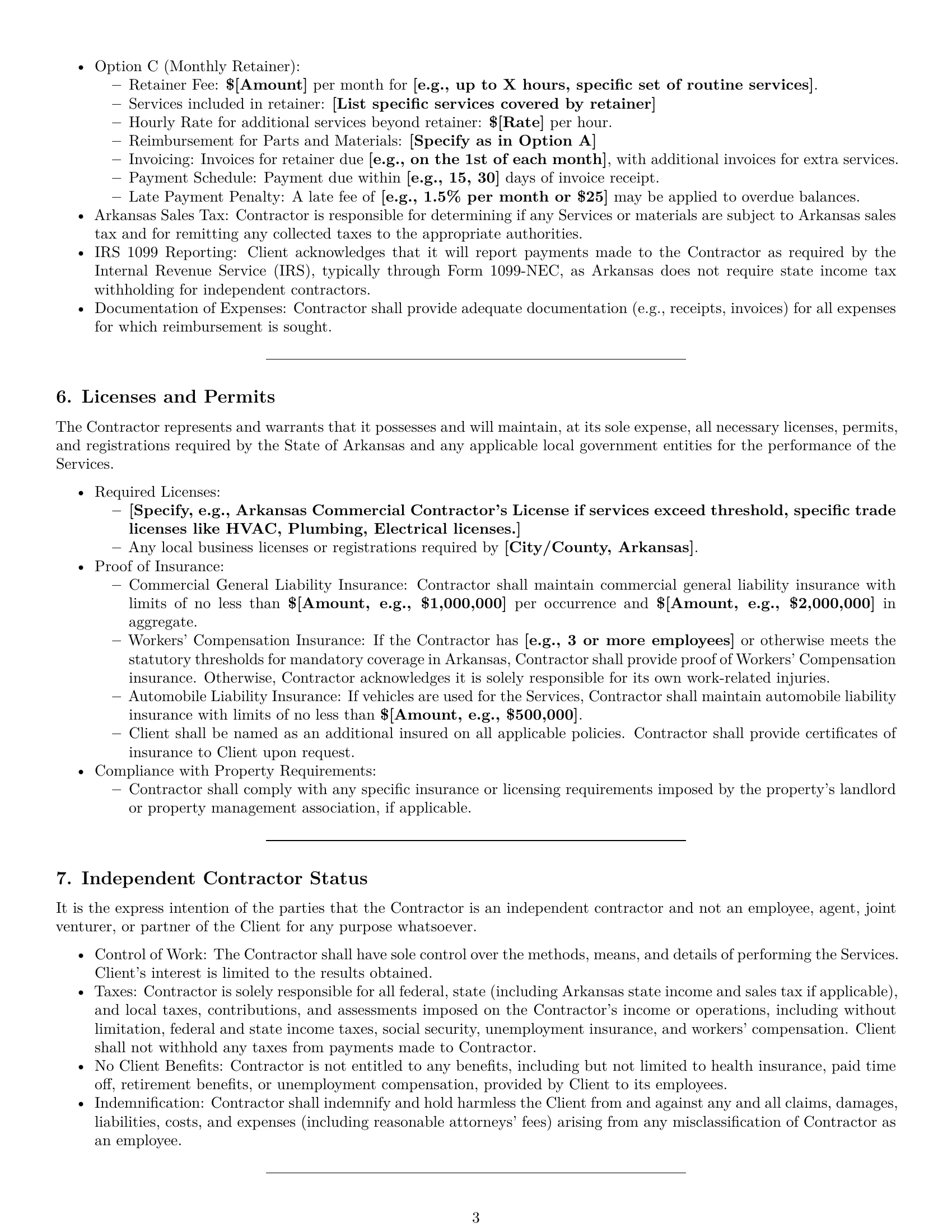Preview page 3 of Pro Arkansas maintenance independent contractor agreement template