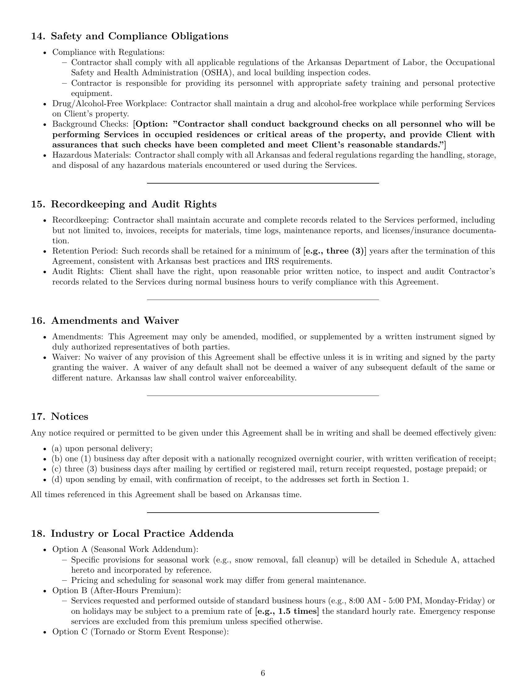 Preview page 6 of Pro Arkansas maintenance independent contractor agreement template