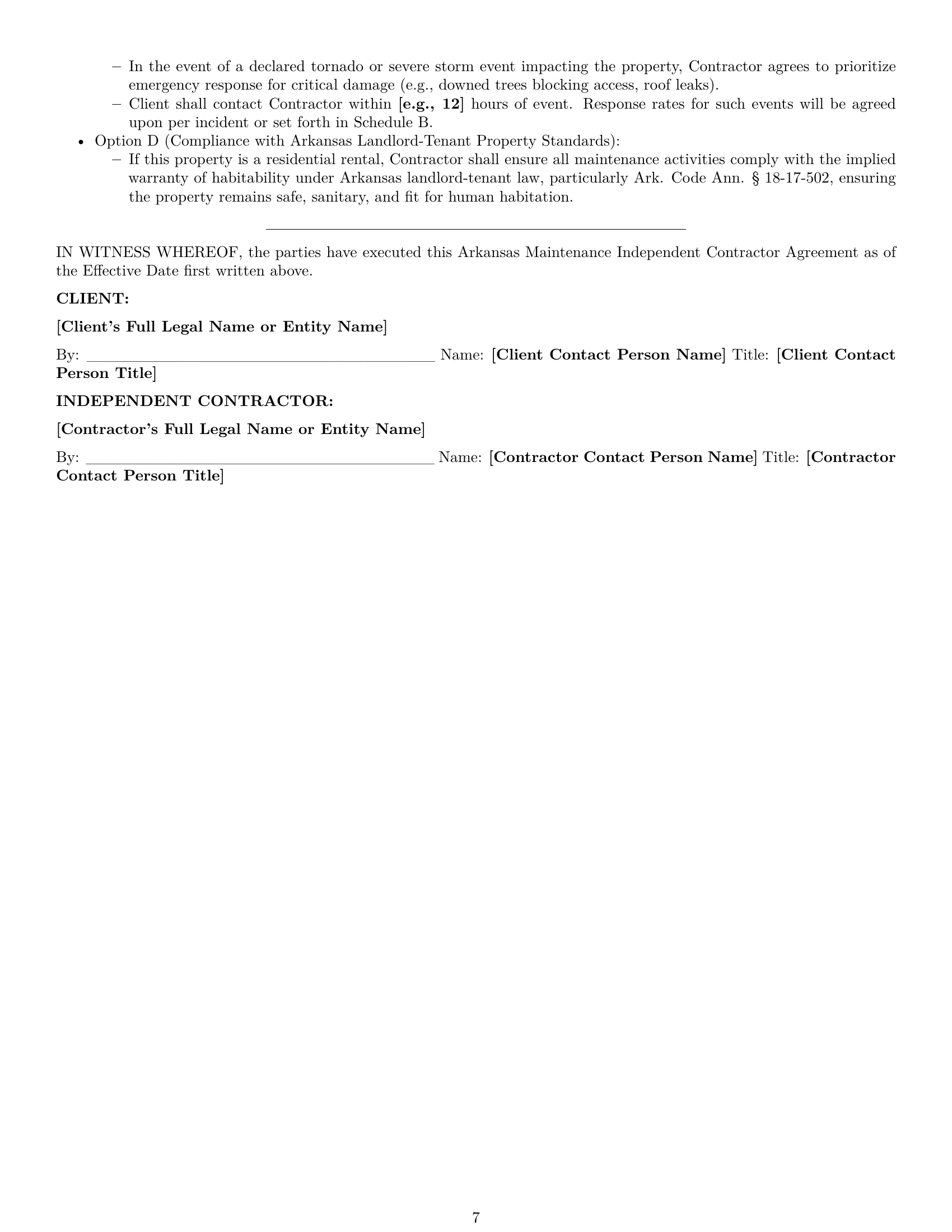 Preview page 7 of Pro Arkansas maintenance independent contractor agreement template