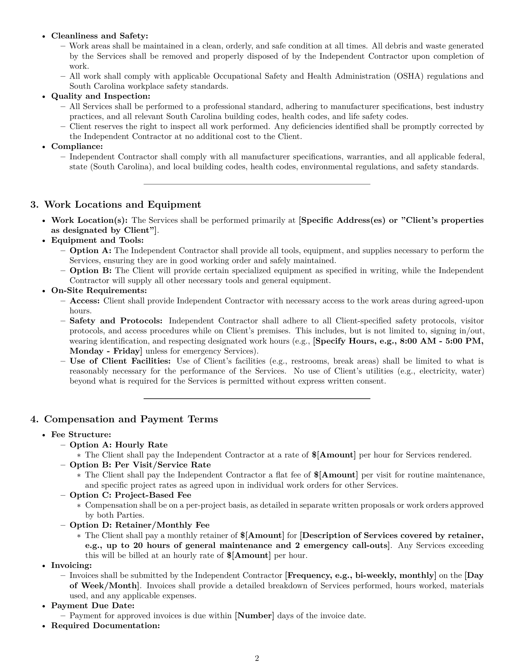 Preview page 2 of Pro South Carolina maintenance independent contractor agreement template