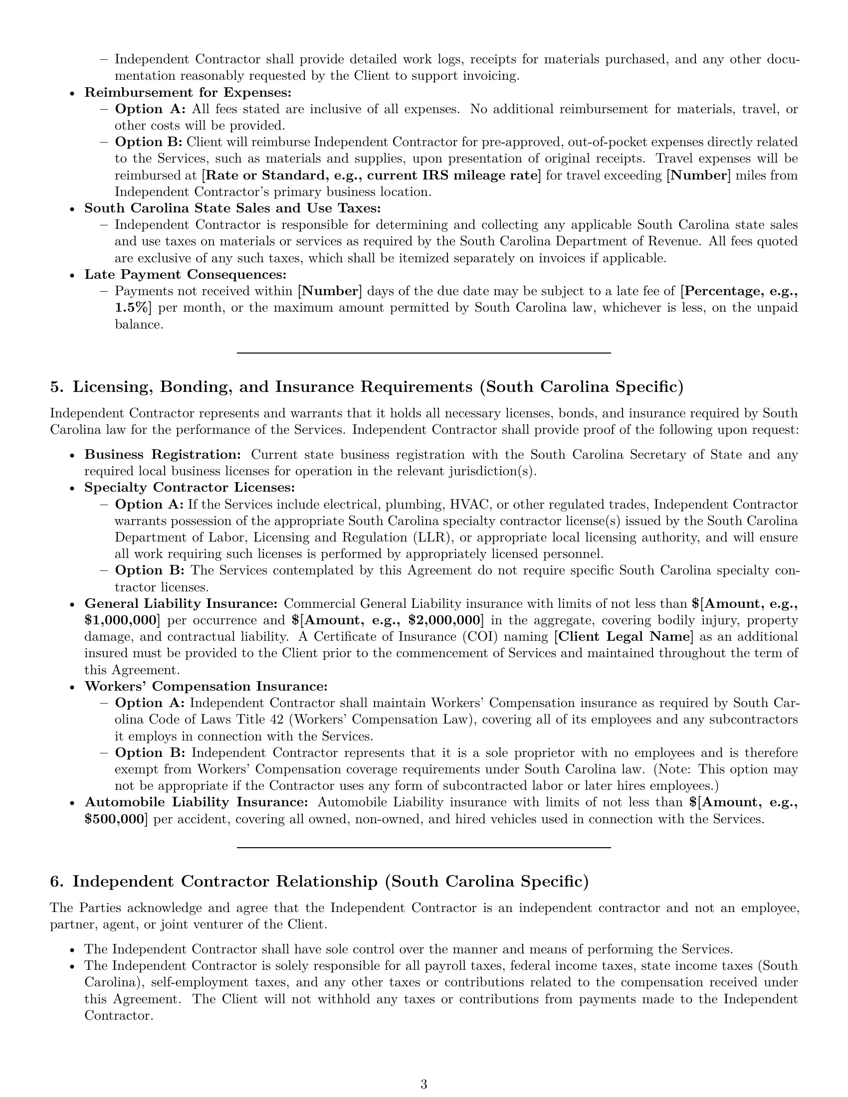Preview page 3 of Pro South Carolina maintenance independent contractor agreement template