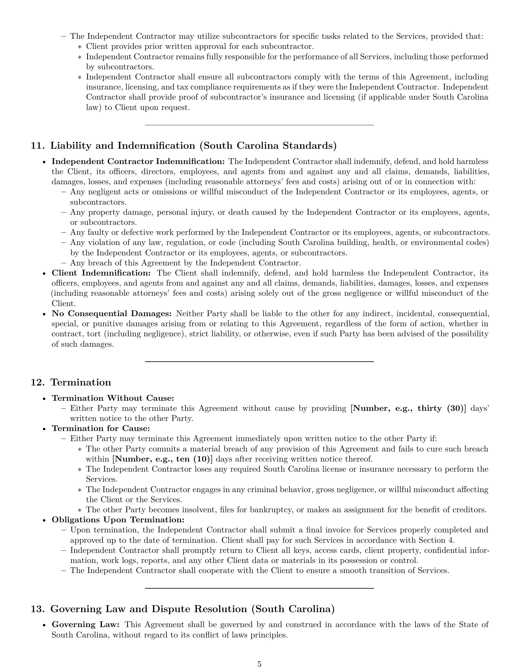 Preview page 5 of Pro South Carolina maintenance independent contractor agreement template
