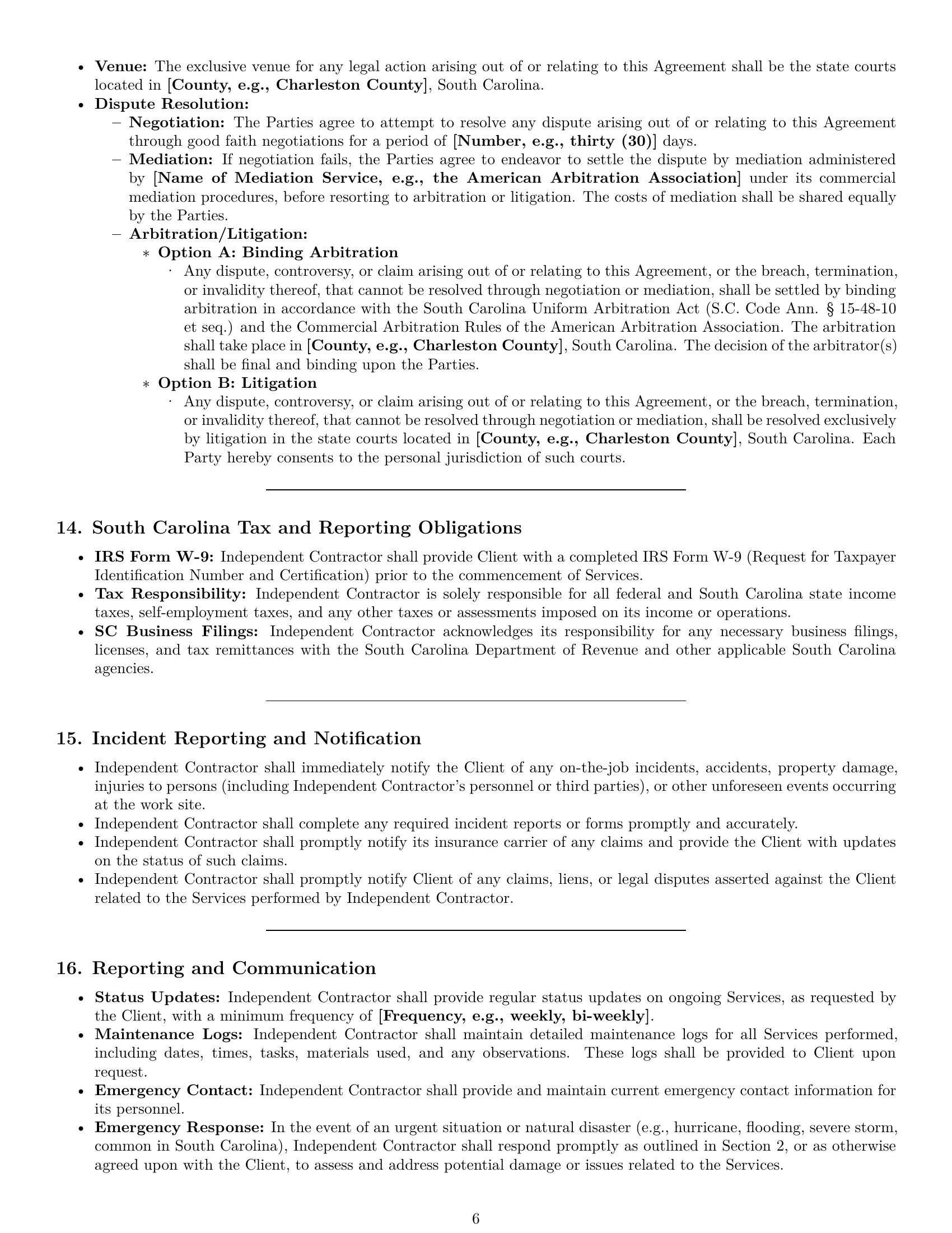 Preview page 6 of Pro South Carolina maintenance independent contractor agreement template