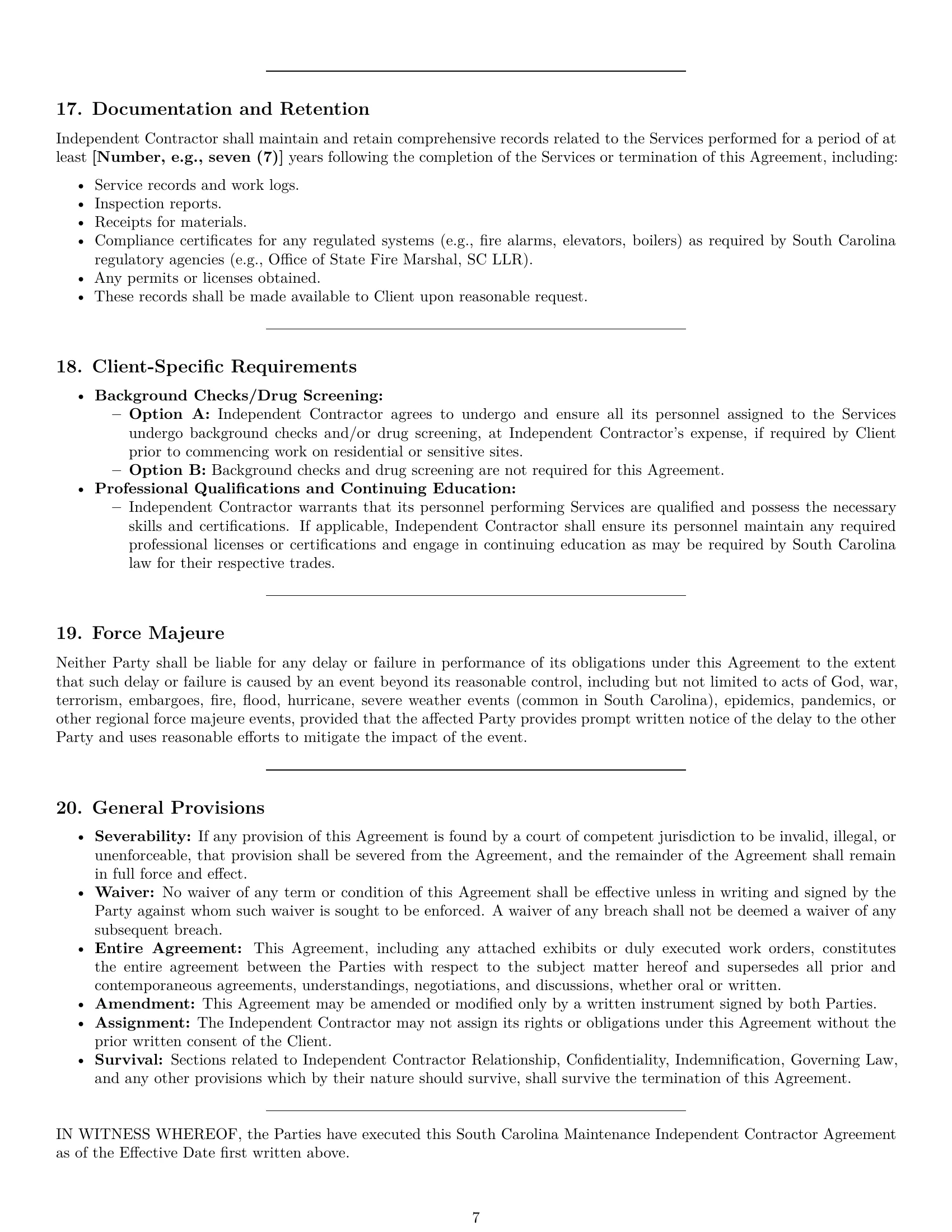 Preview page 7 of Pro South Carolina maintenance independent contractor agreement template